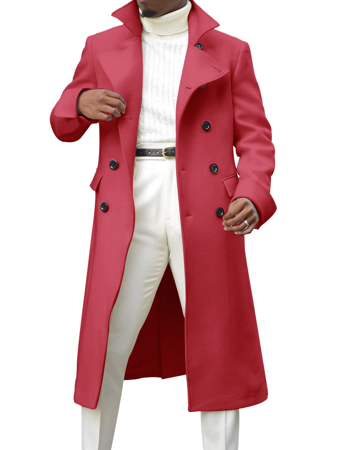 Ebifin Men's Notch Lapel Double Breasted Long Trench Coat | Casual Cotton Blend Peacoat Jacket for Fall & Winter | Perfect for Office, Dating & Formal Occasions