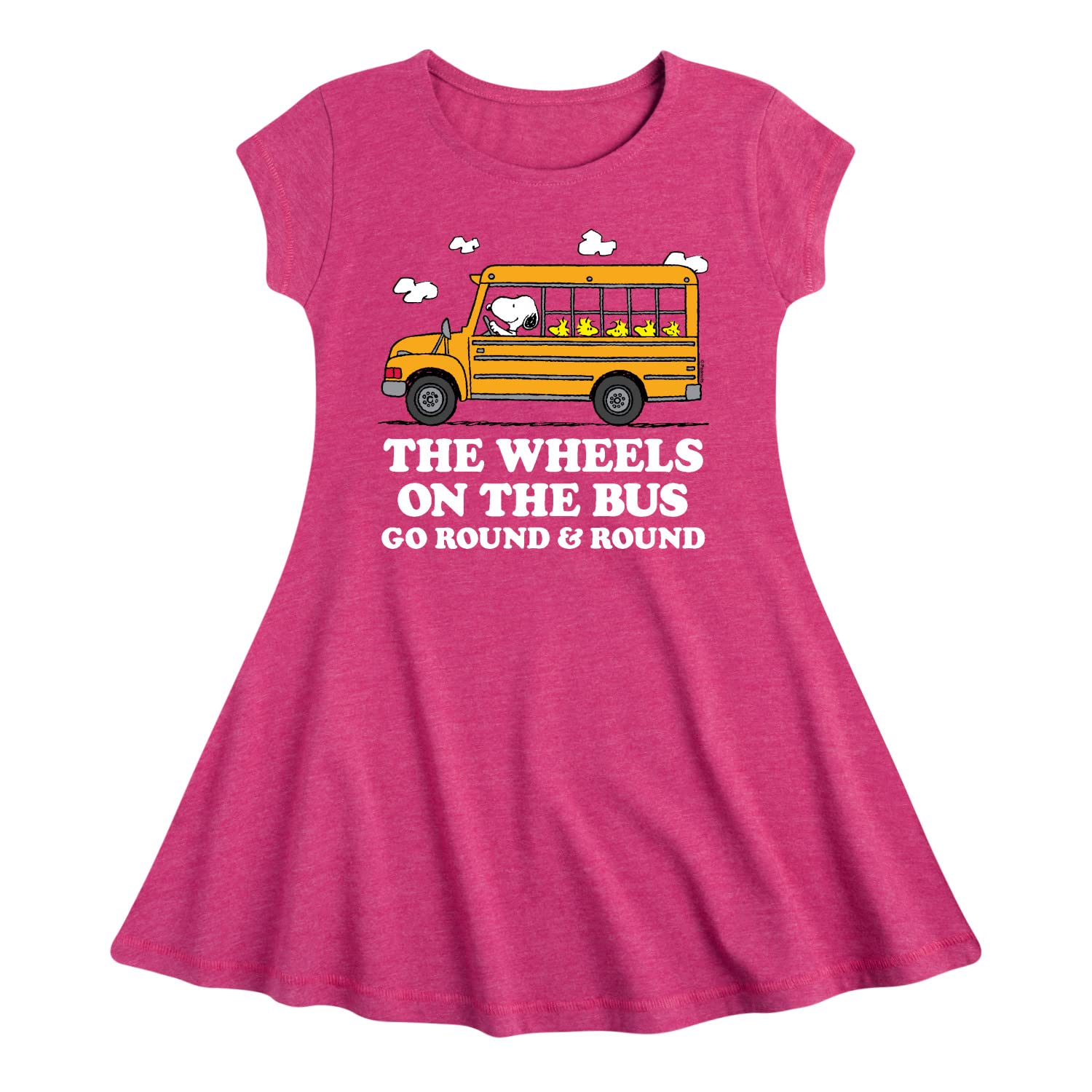 HYBRID APPAREL Peanuts Wheels On The Bus Toddler & Youth Girls Fit and Flare Dress - Cute Cartoon Character Outfit for School, Parties & Playdates