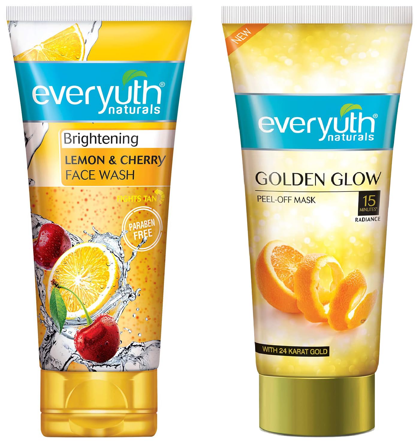Everyuth Naturals Brightening Lemon & Cherry Face Wash for Glowing Skin & Everyuth Naturals Advanced Golden Glow Peel-off Mask for Deep Cleansing - Perfect for Daily Skincare Routine & Spa Night