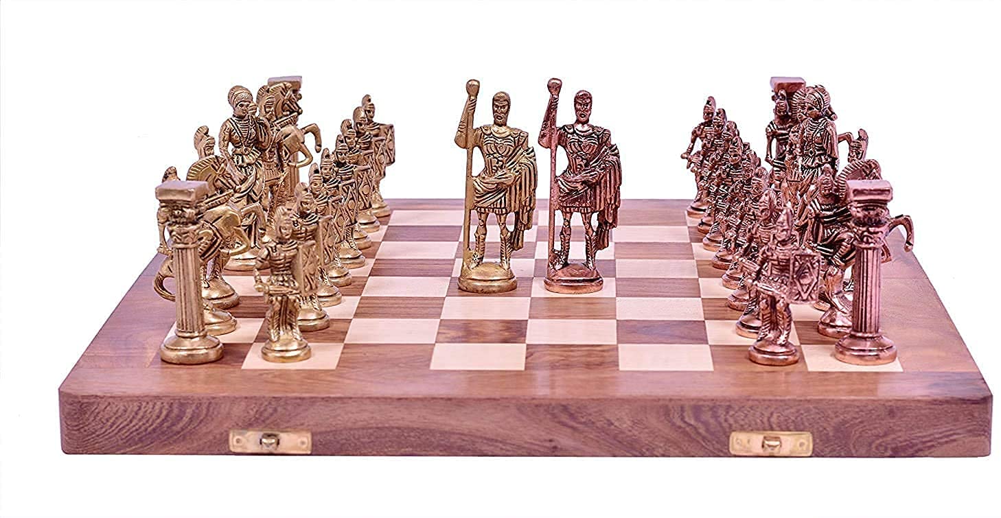 Handcrafted Roman Brass Chess Set with Wooden Board - Premium Collectible Chess Game for Adults & Kids | Perfect for Home Decor, Gifts, and Strategy Game Lovers