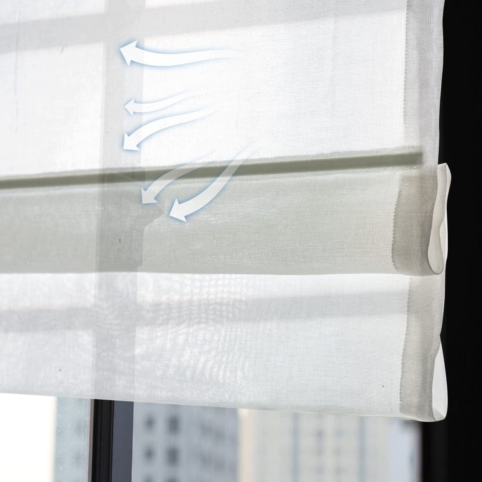 Custom Grey White Cordless Roman Shades - Sheer Fabric Window Blinds for Home, French Doors & Kitchen | Light Filtering, Privacy & Stylish Window Treatment for Living Room, Bedroom & Office