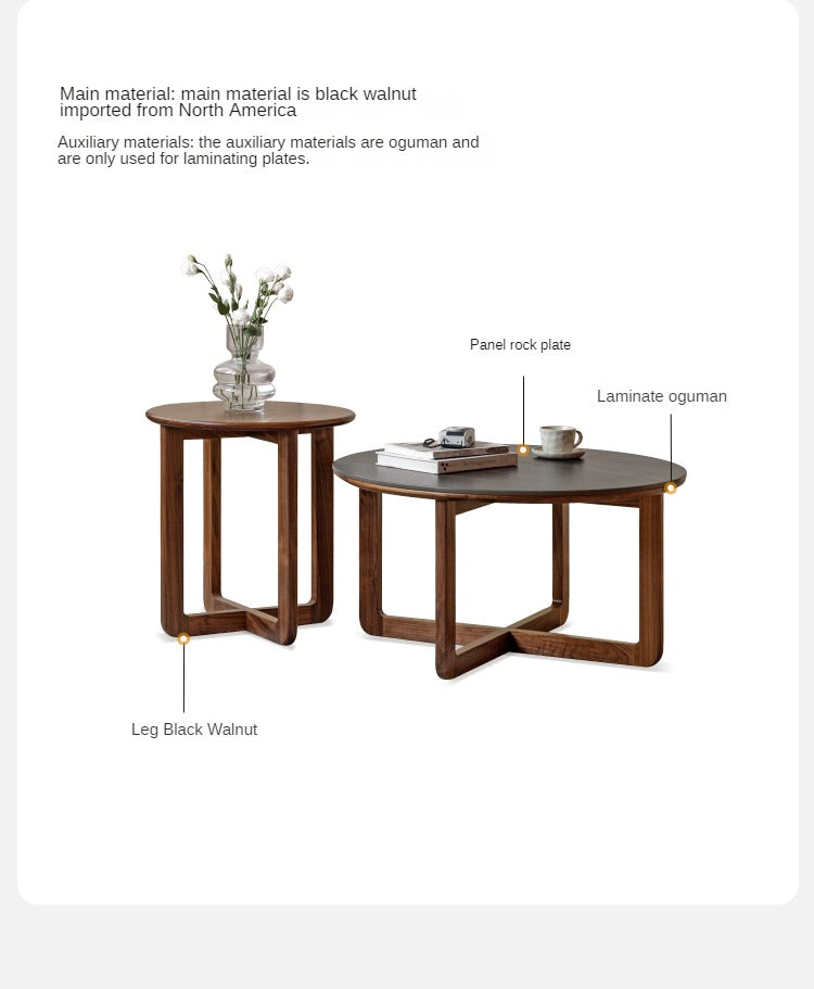 Solid Black Walnut Wood Coffee Table with Rock Surface - Rustic Modern Living Room Furniture for Home Decor