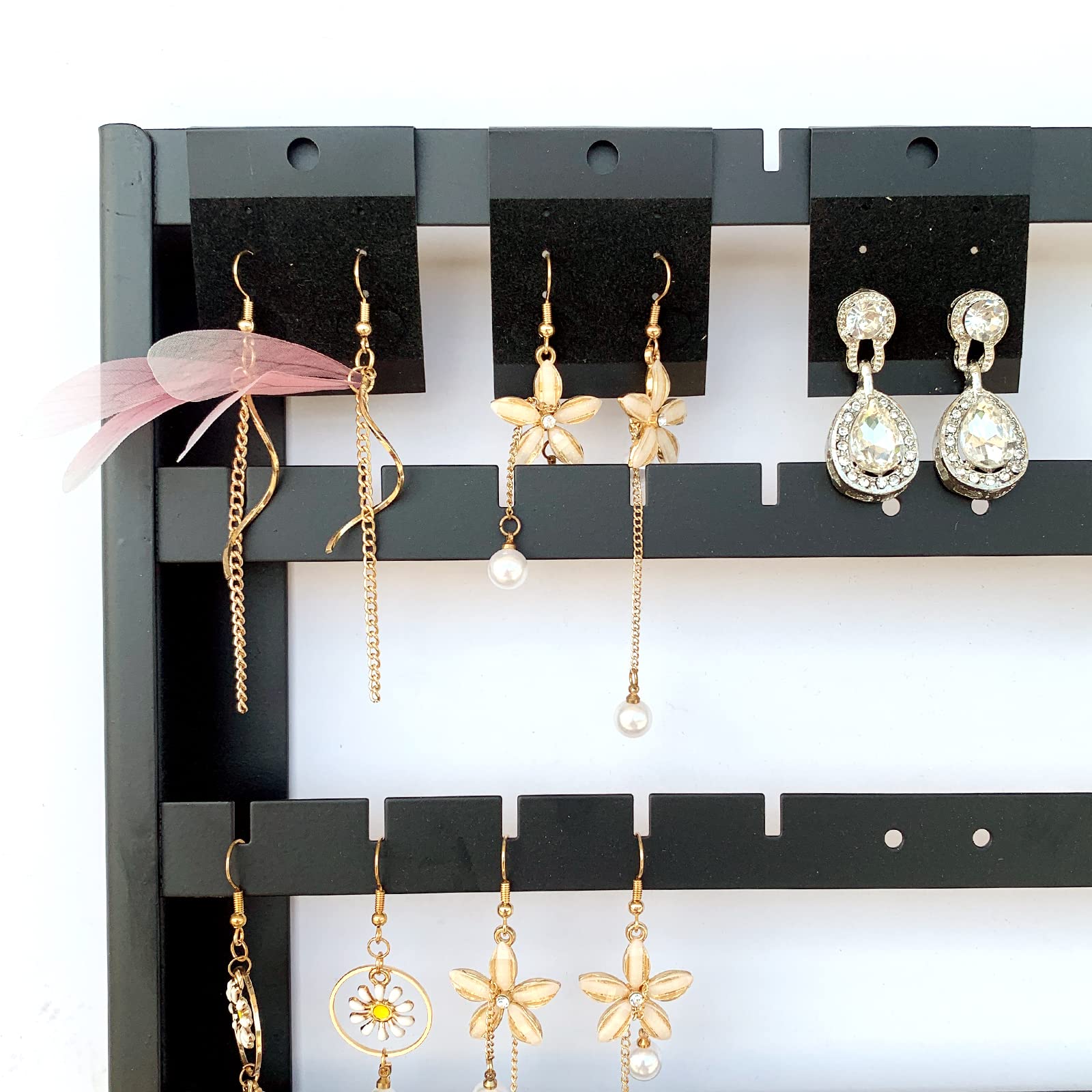 7-Layer Wall Mounted Earring Holder Organizer - Large Capacity Black Metal Ear Stud Display & Storage | Perfect for Jewelry Organization in Bedroom, Bathroom or Dressing Room