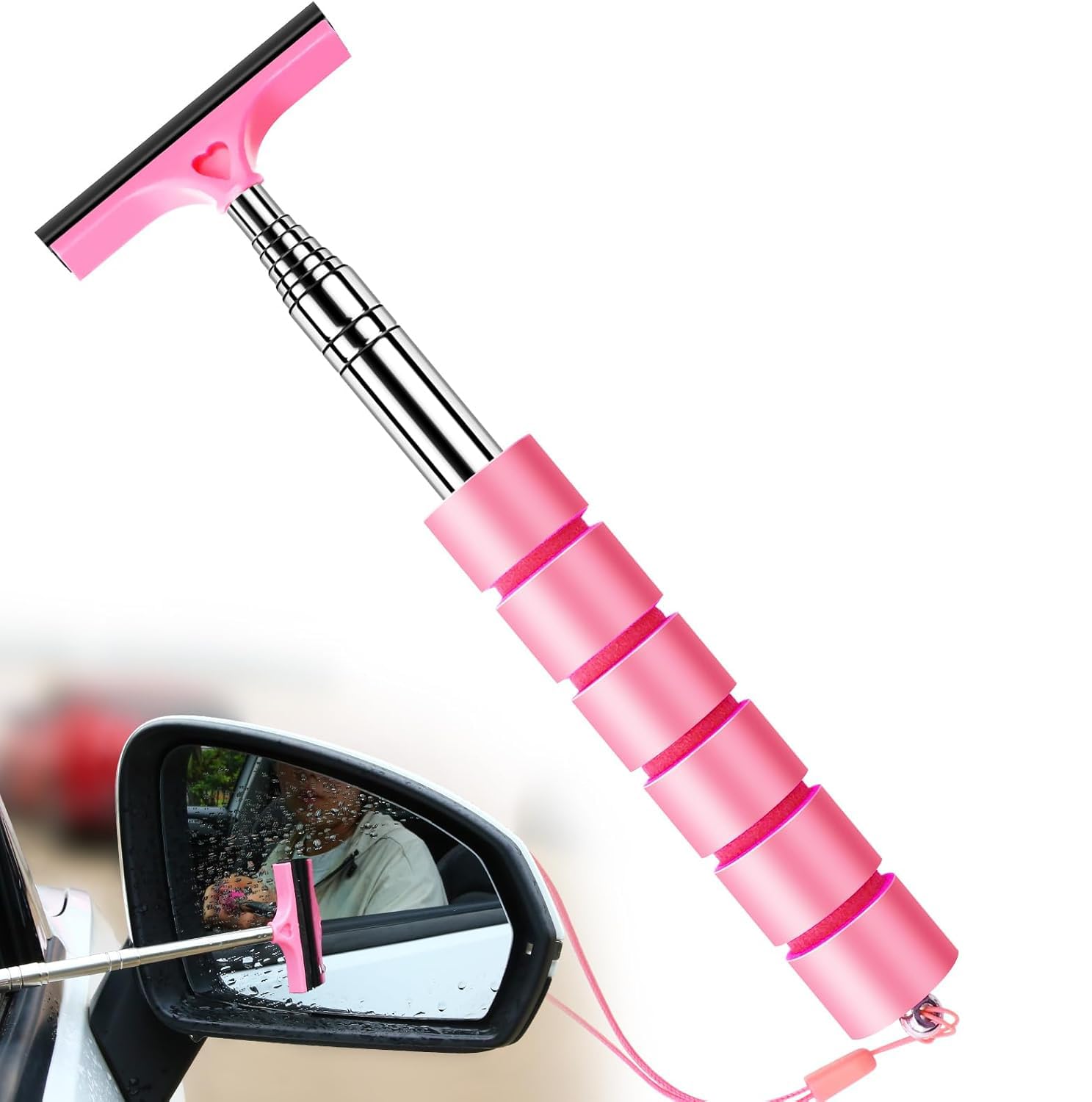 Retractable Car Rearview Mirror Wiper & Side Mirror Squeegee - Portable Rain & Fog Cleaning Tool, Universal Car Accessories for All Vehicles (Pink, 1PC) - Perfect for Rainy Days, Foggy Weather & Road Trips