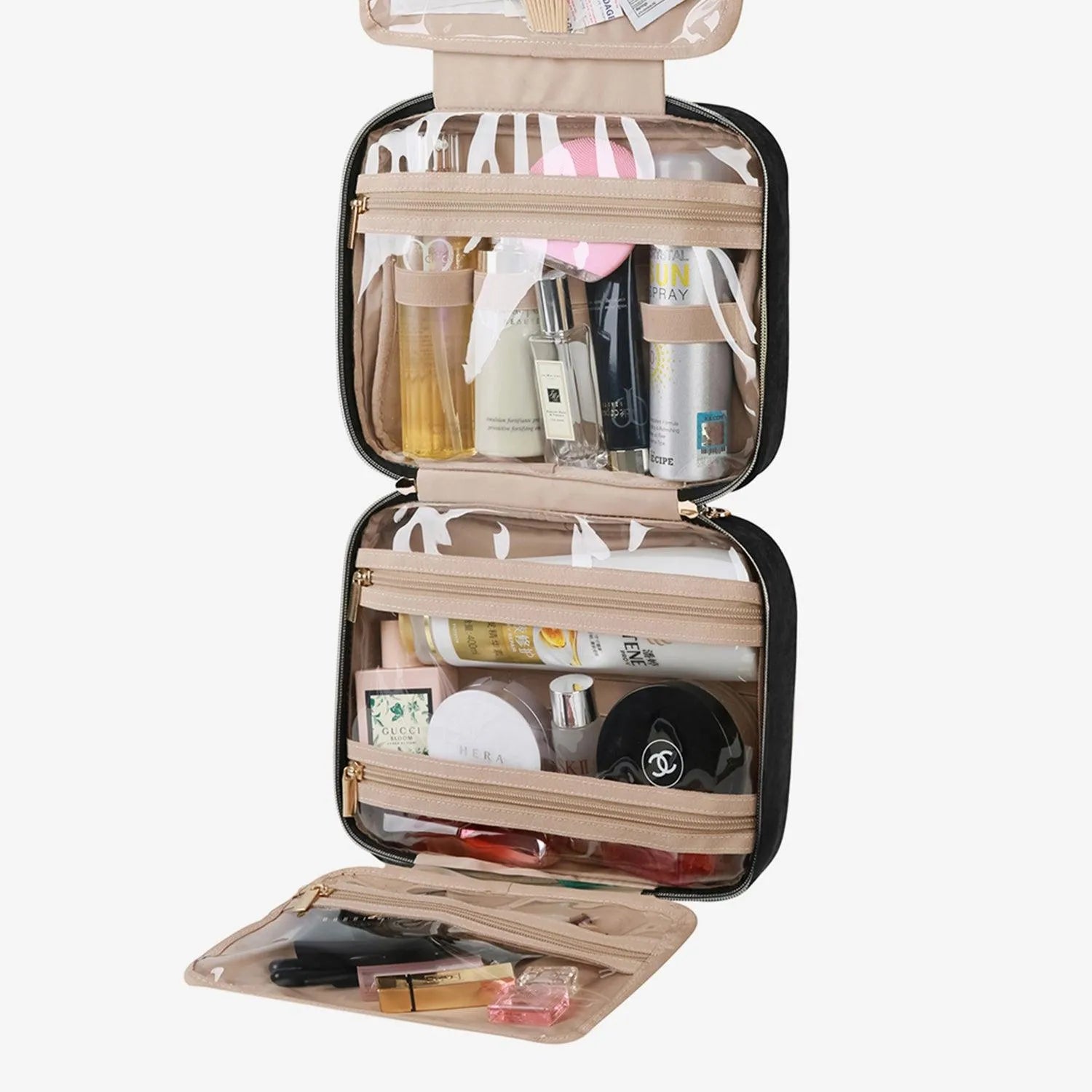 Bonchemin Black Space Saver Toiletry Bag - Compact Travel Organizer for Men & Women - Perfect for Airplane Carry-on, Gym, Camping & Business Trips