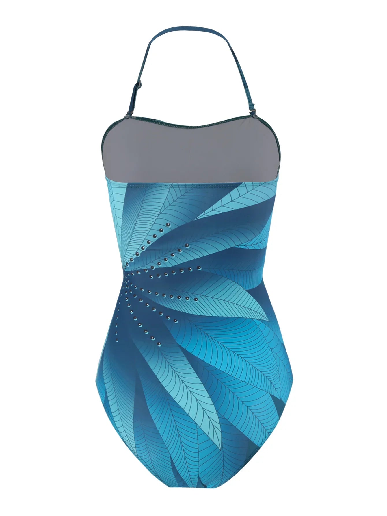 Elegant Blue Leaf Printed One Piece Swimsuit for Women - High Waisted Tummy Control Swimwear with Halter Neck | Perfect for Beach Vacations, Pool Parties & Summer Getaways