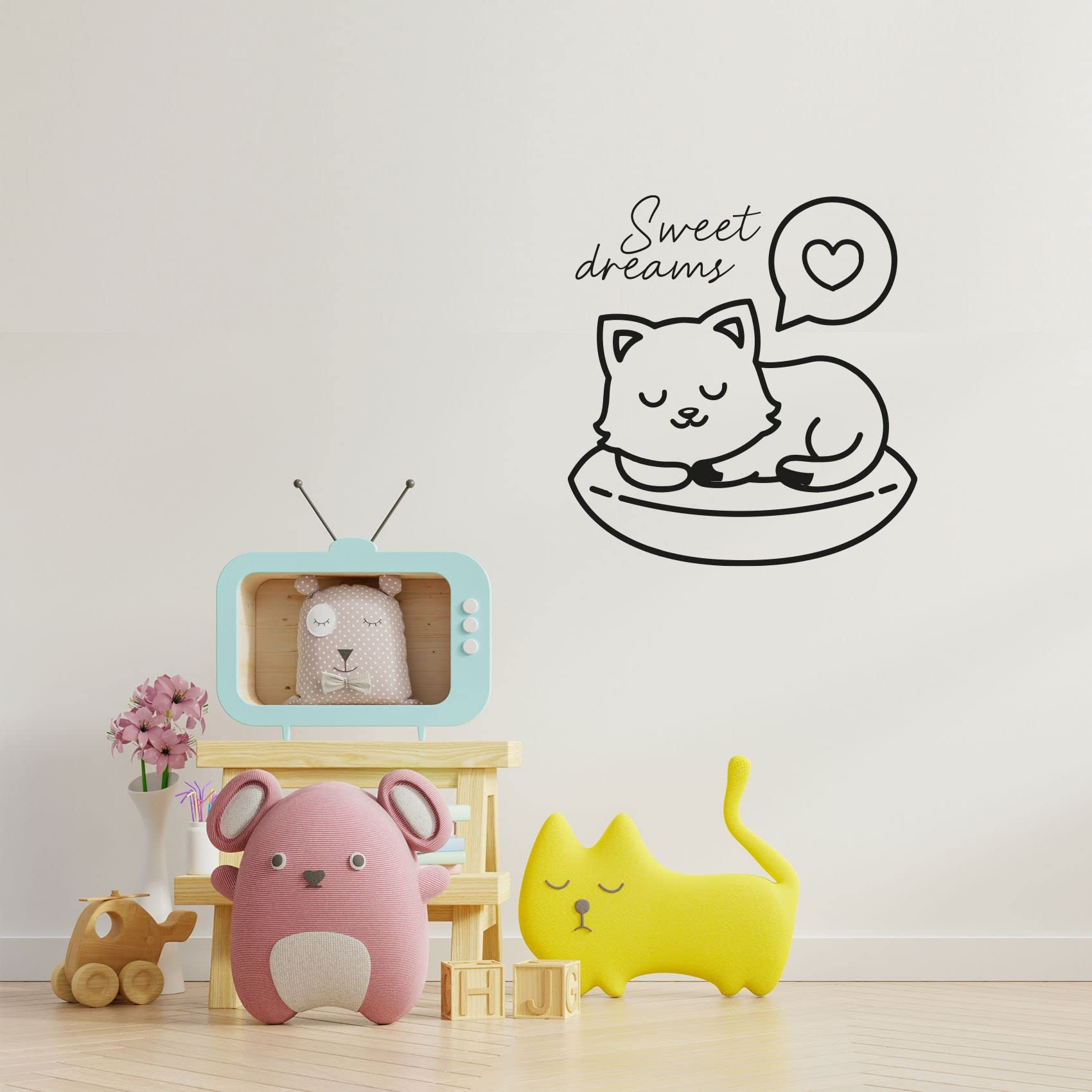 Sweet Dreams Good Night Quotes - Cute Kitten Sleeping Silhouette Vinyl Wall Sticker (30x22 inch) for Nursery, Kids Room & Bedroom Decor - Perfect for Baby Shower Gifts & Children's Bedtime Theme
