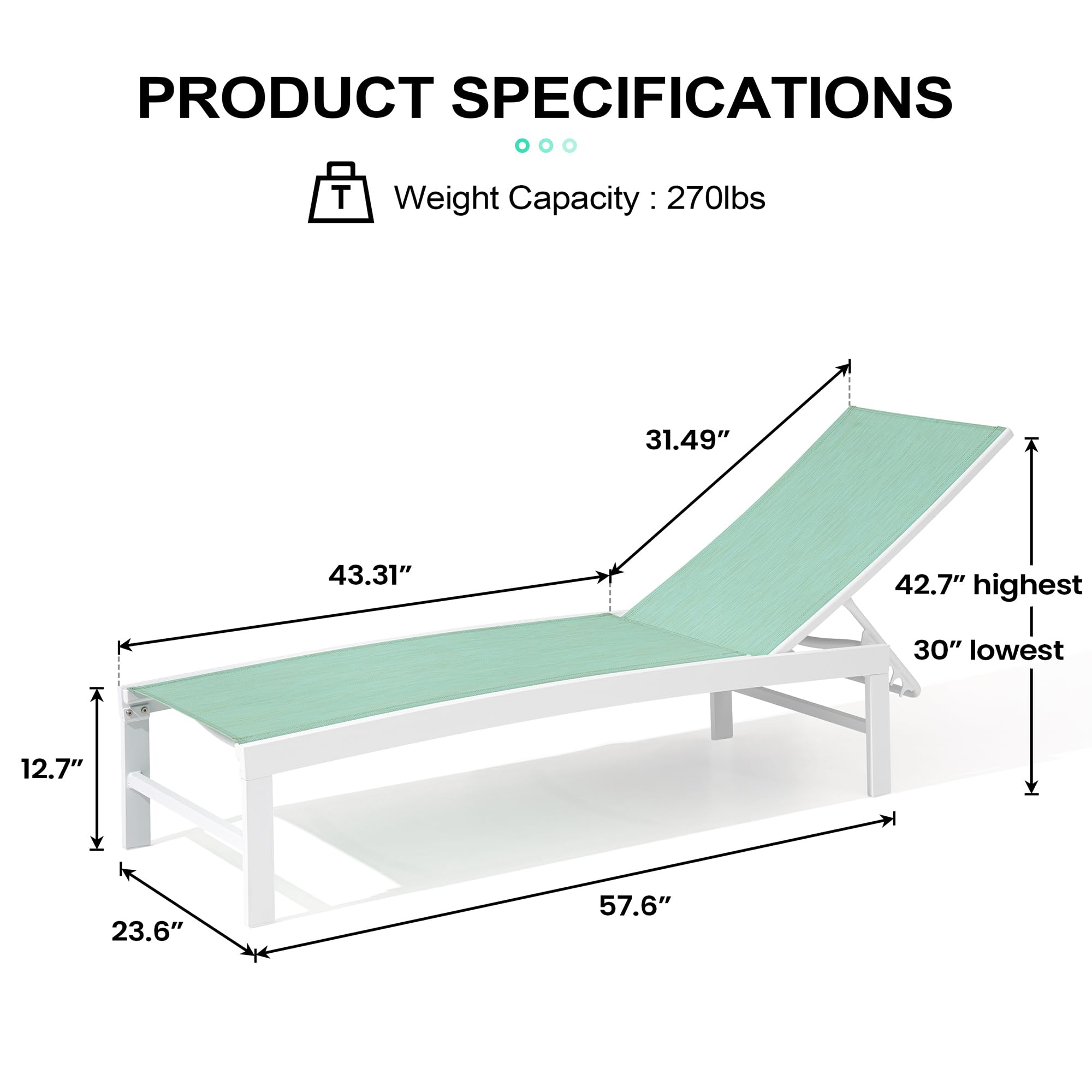 Premium Aluminum Pool Chaise Lounge Chairs Set of 2 - Adjustable 5-Position Tanning Recliners, All-Weather Outdoor Furniture for Patio, Beach, Yard & Poolside Relaxation (Green) - Perfect for Sunbathing, Lounging by the Pool or Backyard Relaxation