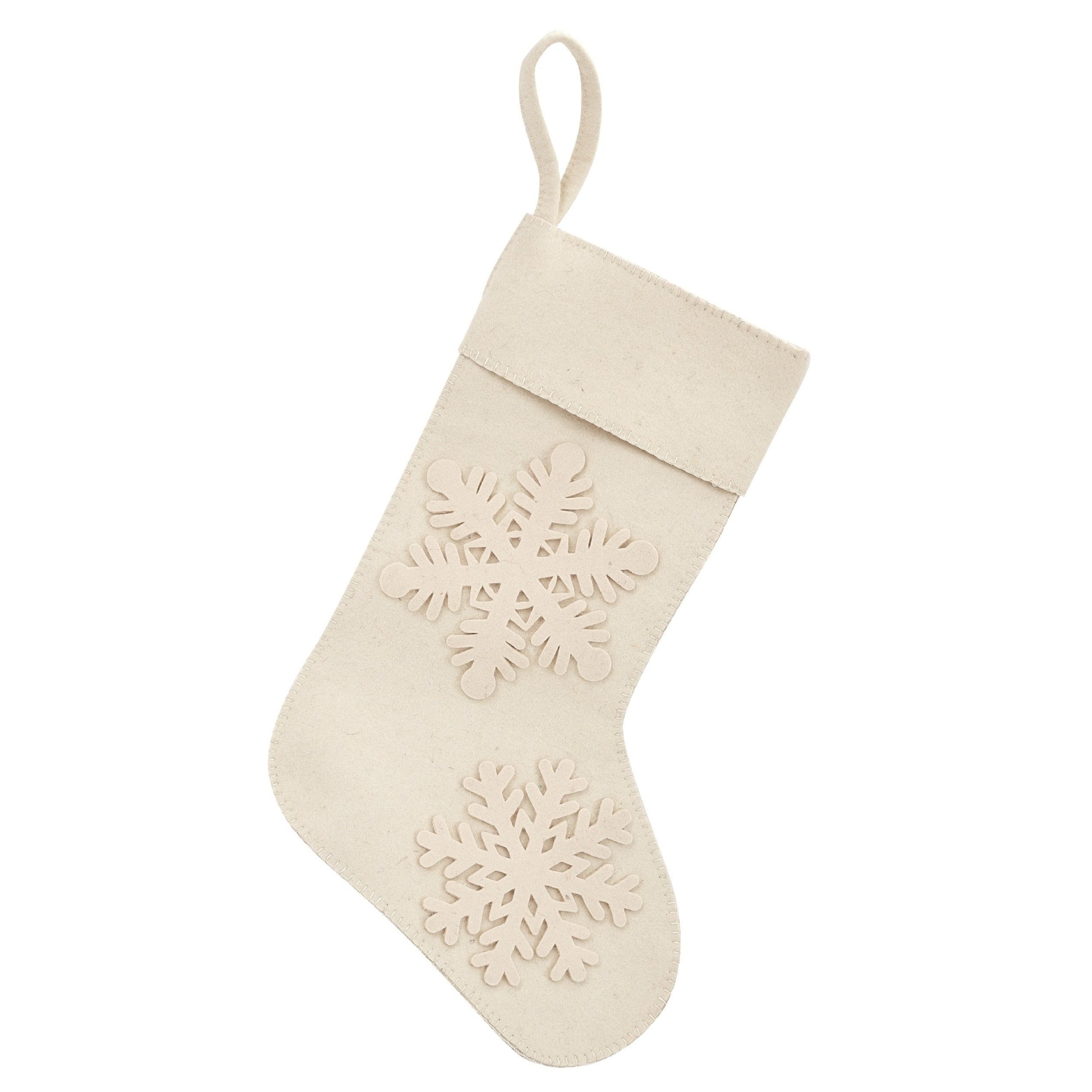 Wool Cream Snowflake Christmas Stocking - Festive Holiday Decor for Fireplace Mantel & Gift Exchange
