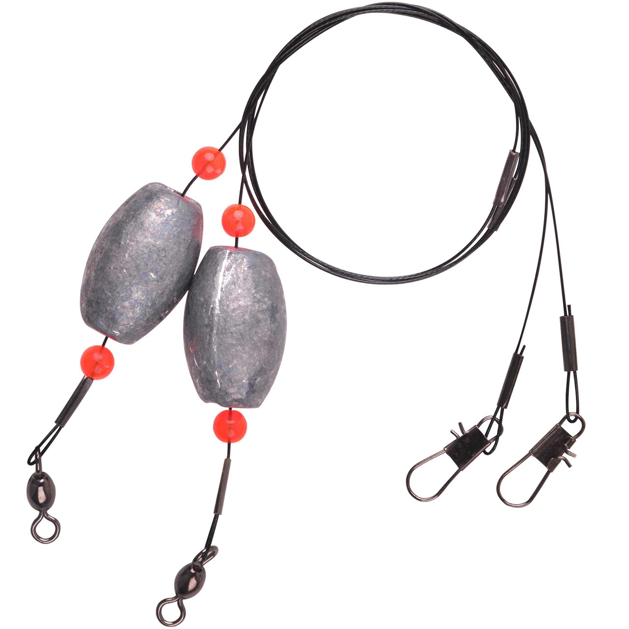 Stainless Steel Fishing Egg Sinker Weight Rigs with Wire Leaders, Swivels & Snaps - Saltwater Flounder Rig for Bottom Fishing | Ocean, Pier & Deep Sea Angling Gear