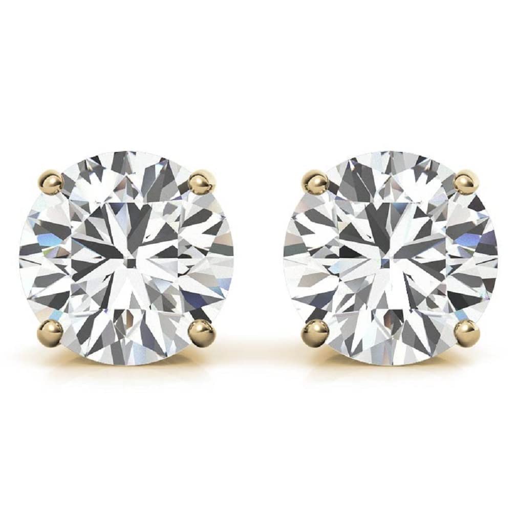 10K/14K/18K Solid Yellow Gold Handmade Stud Earrings with 2.5 TCW Round Cut Moissanite - Solitaire Diamond Anniversary Earrings for Women - Perfect for Engagement, Birthday Gifts & Special Occasions - Push/Screw Back Closure - Elegant Everyday Wear & Formal Events Jewelry