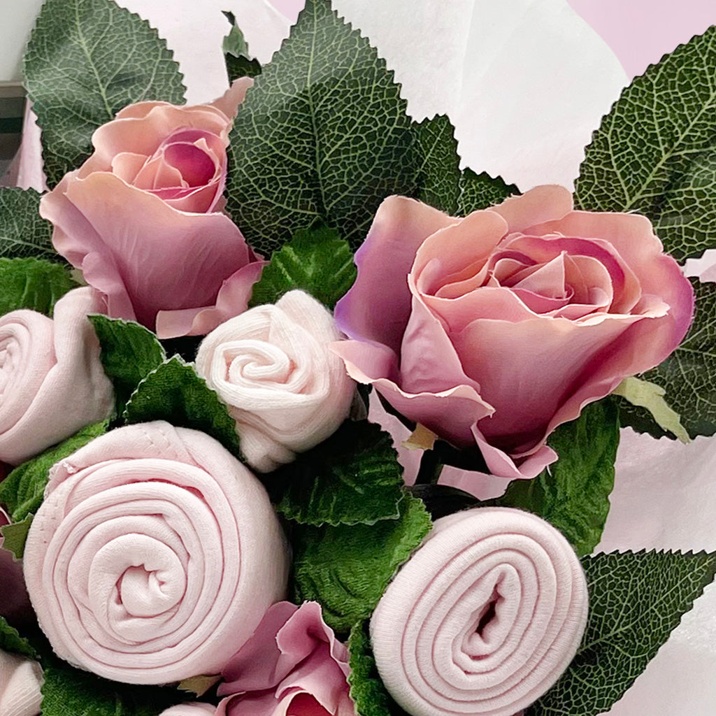 Personalized Pink Baby Clothes Bouquet with Hand-Tied Snuggle Wrap - Perfect for Baby Showers, Newborn Gifts & Gender Reveals