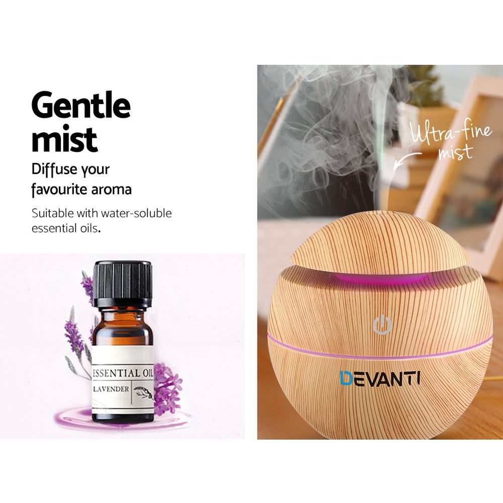 Devanti 130ml Aromatherapy Essential Oil Diffuser with LED Light - Air Humidifier for Home, Office, Yoga & Spa Relaxation