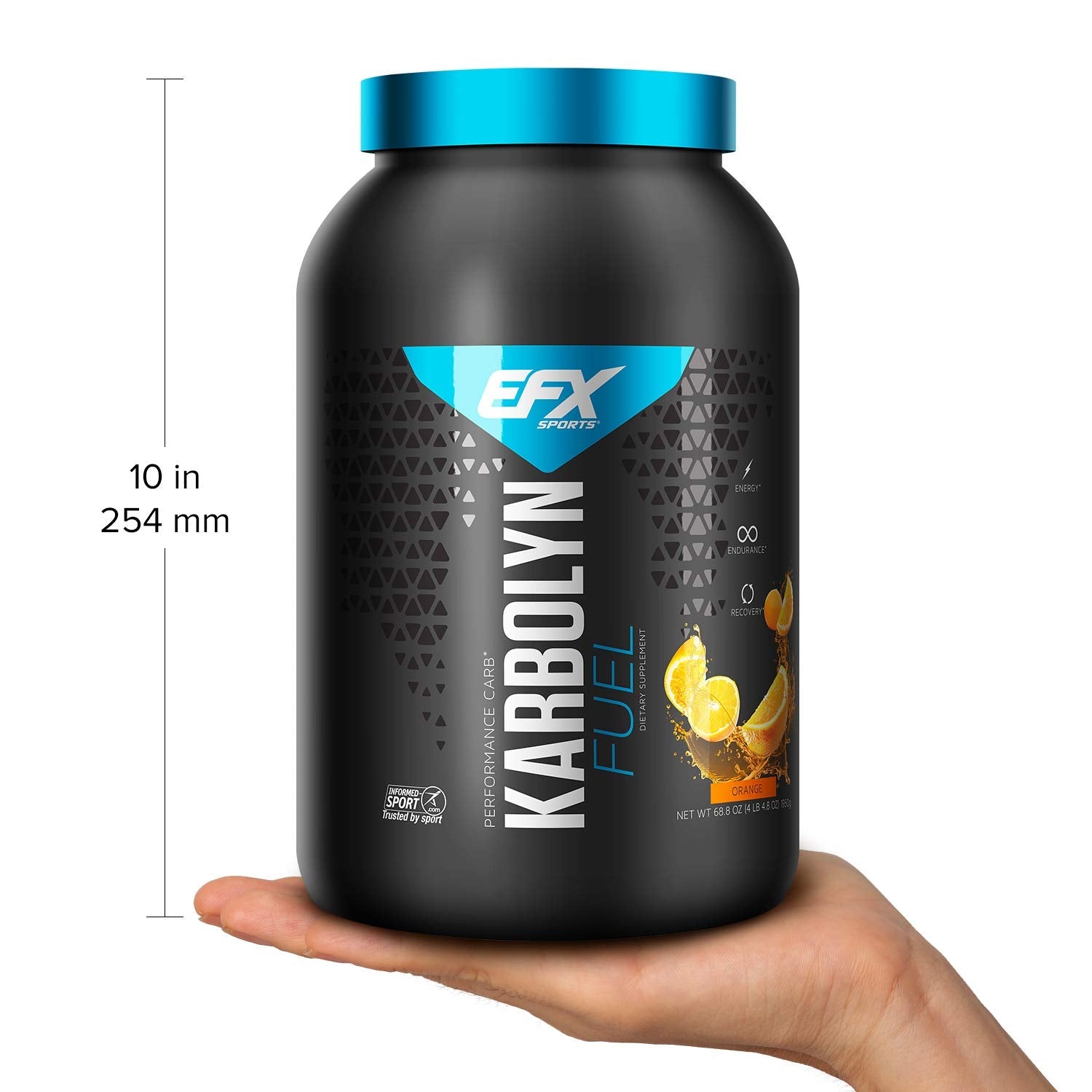 EFX Sports Karbolyn Energy Powder - 1950g Orange Flavor | Pre-Workout & Post-Workout Recovery Drink Mix for Athletes & Fitness Enthusiasts