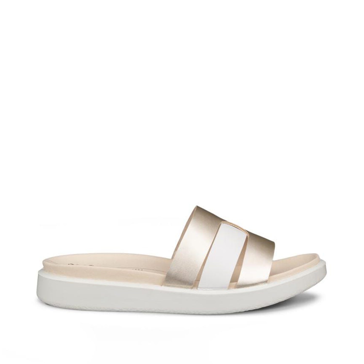 ECCO Women's Flowt Slide Sandals - White & Pure Gold | Comfortable Summer Slides for Beach, Pool & Casual Wear