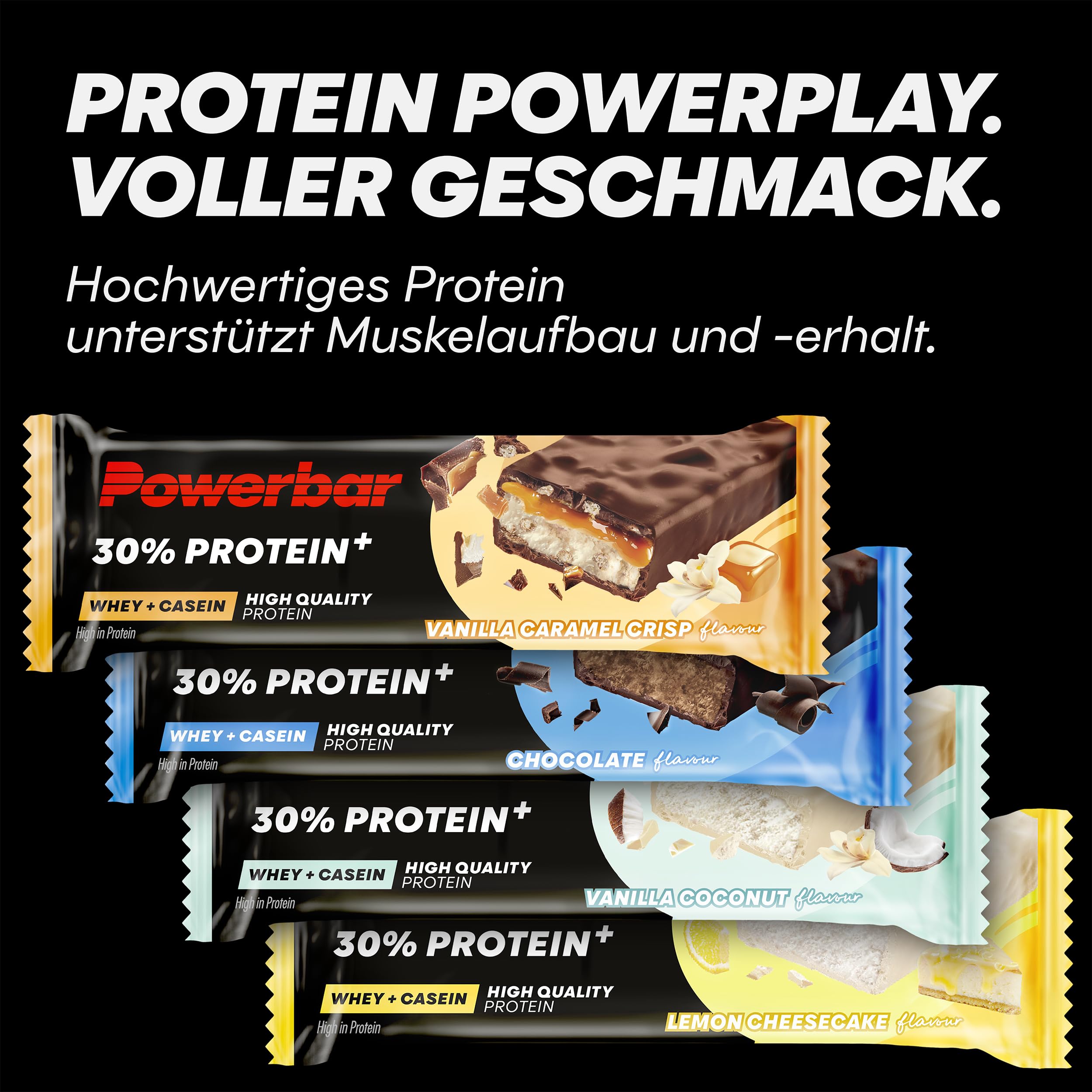 PowerBar Protein Plus Bar - Vanilla Caramel Crisp (15 Pack, 55g Each) | High Protein Snack with Whey & Casein | 30% Protein | Collagen-Free | Perfect for Gym, Hiking & Post-Workout Recovery