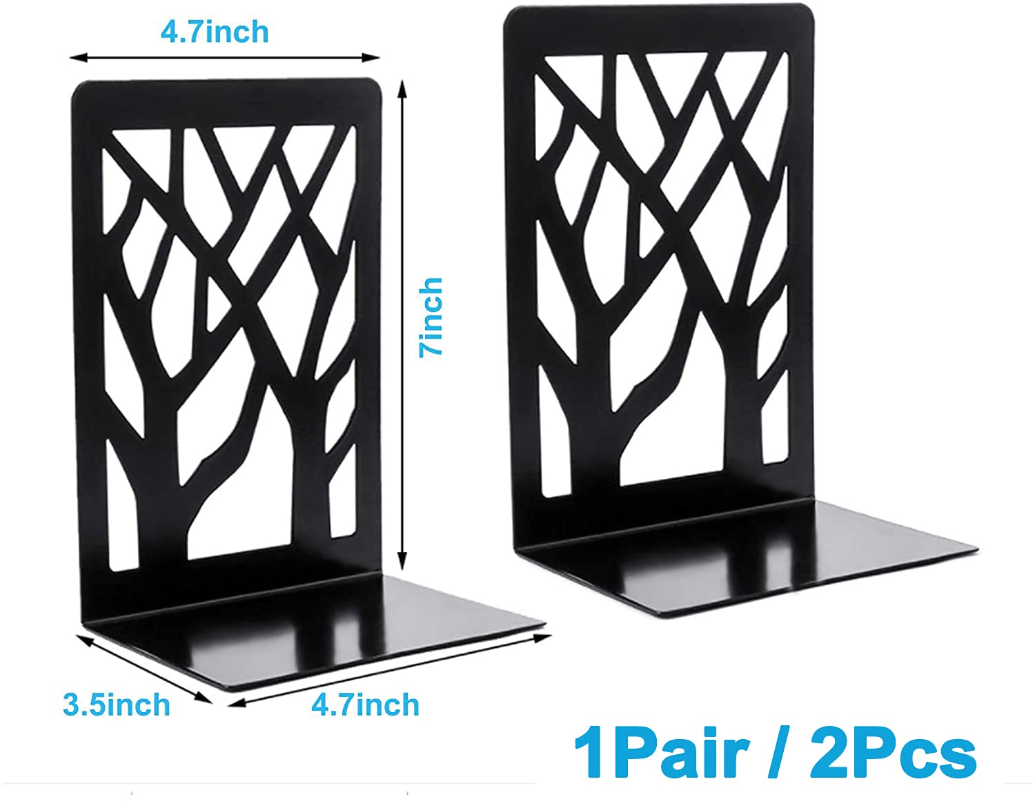 MSDADA Heavy Duty Metal Bookends for Shelves - Decorative Book Ends Holder Stand for Home & Office - Supports Heavy Books - Black (Perfect for Organizing Bookshelves, Desks, and Home Libraries)