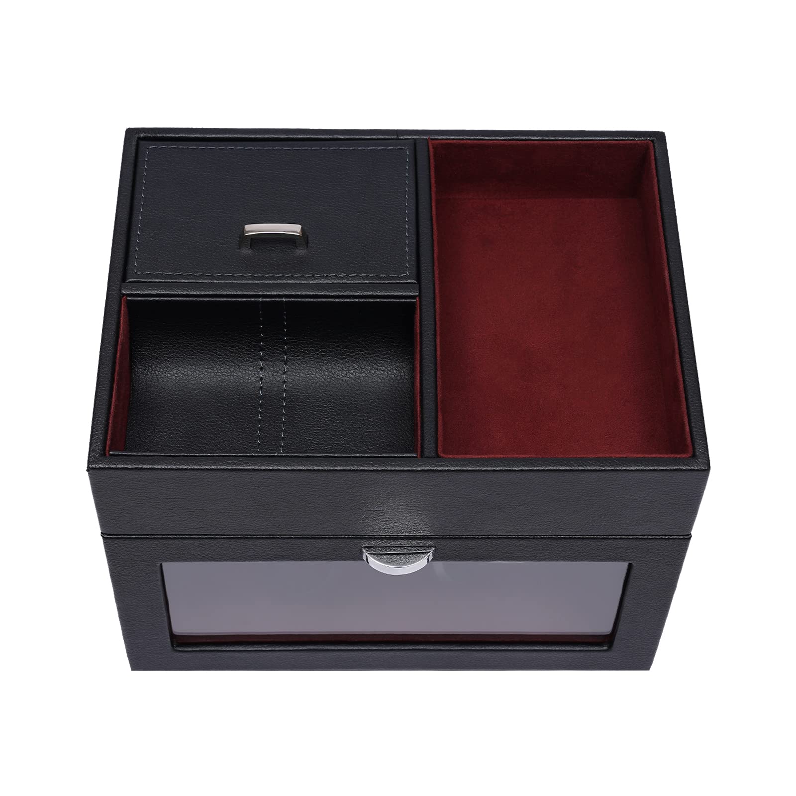 Premium SHZICMY Automatic Watch Winder Box - Dual Watch Storage with [Upgraded] Flexible Pillows, Jewelry Storage & Super Quiet Motor | LED Display & Velvet Lining (Red) | Perfect for Watch Collectors & Luxury Watch Maintenance at Home/Office