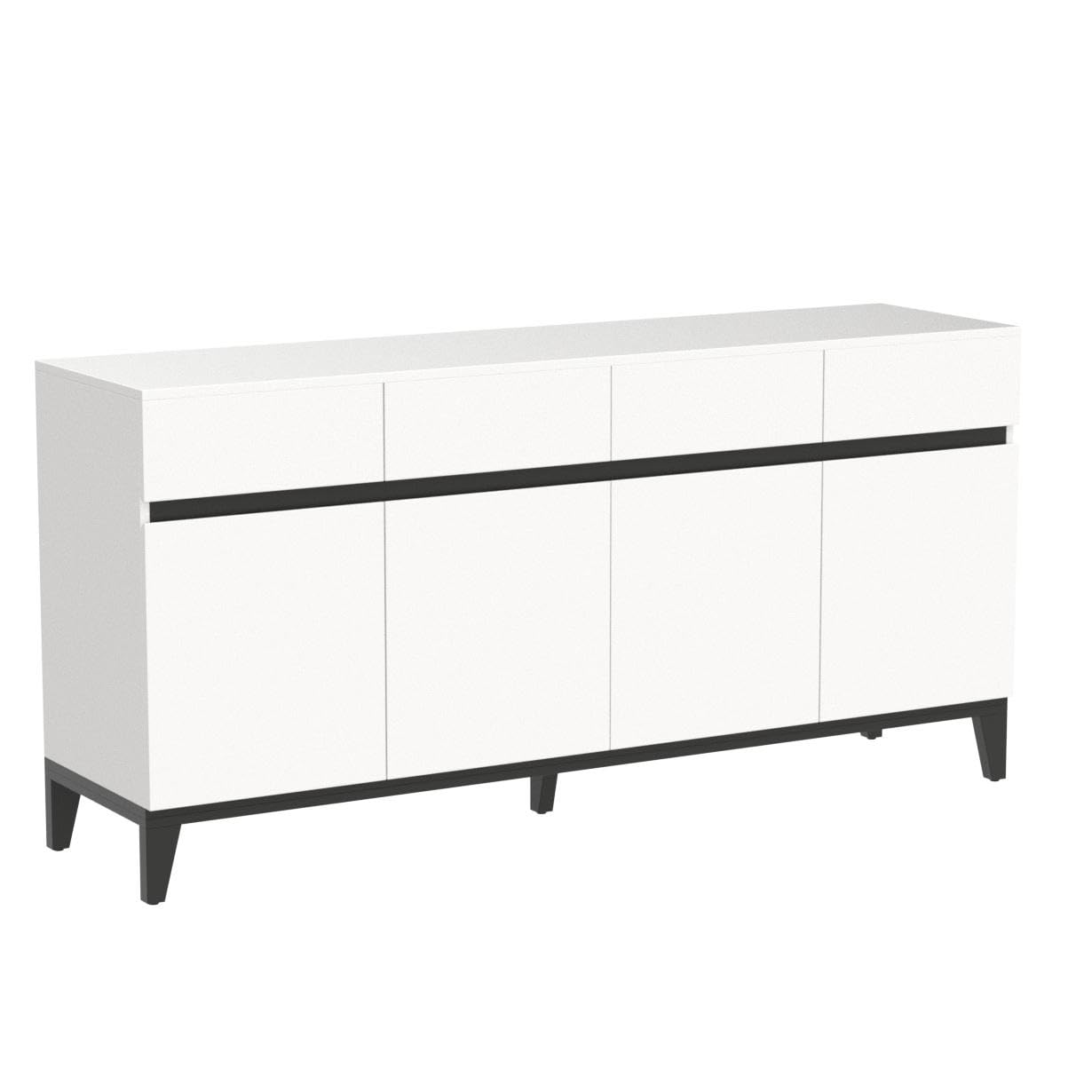 ECACAD White Sideboard Buffet Cabinet with 4 Drawers, 4 Storage Compartments & 4 Doors - Kitchen Storage Console Table, Coffee Bar Cabinet for Living Room, Hallway, Dining Room - Perfect for Home Organization & Entertaining Guests