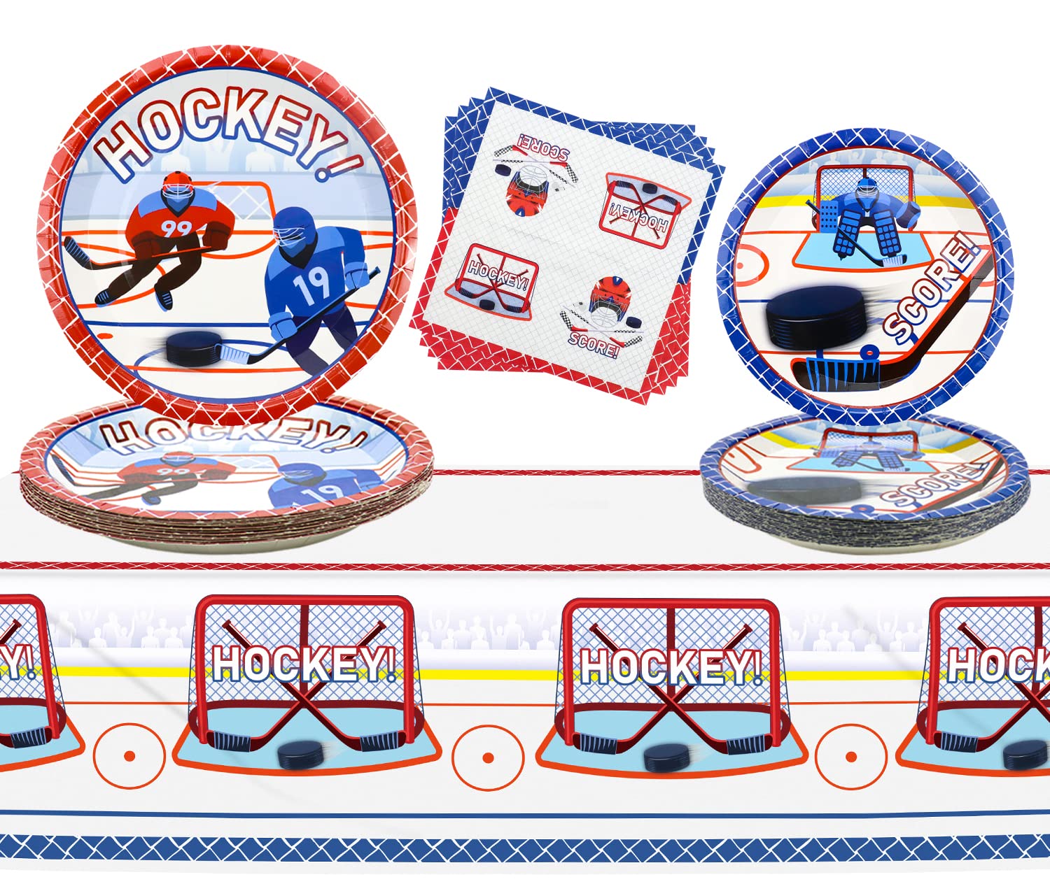 Hockey Party Supplies 61 Pcs - Plates, Napkins, Tablecloth Set for Kids Birthday & Game Day Celebration - Serves 20 Guests - Perfect for Hockey Themed Parties, Sports Events & Fan Gatherings