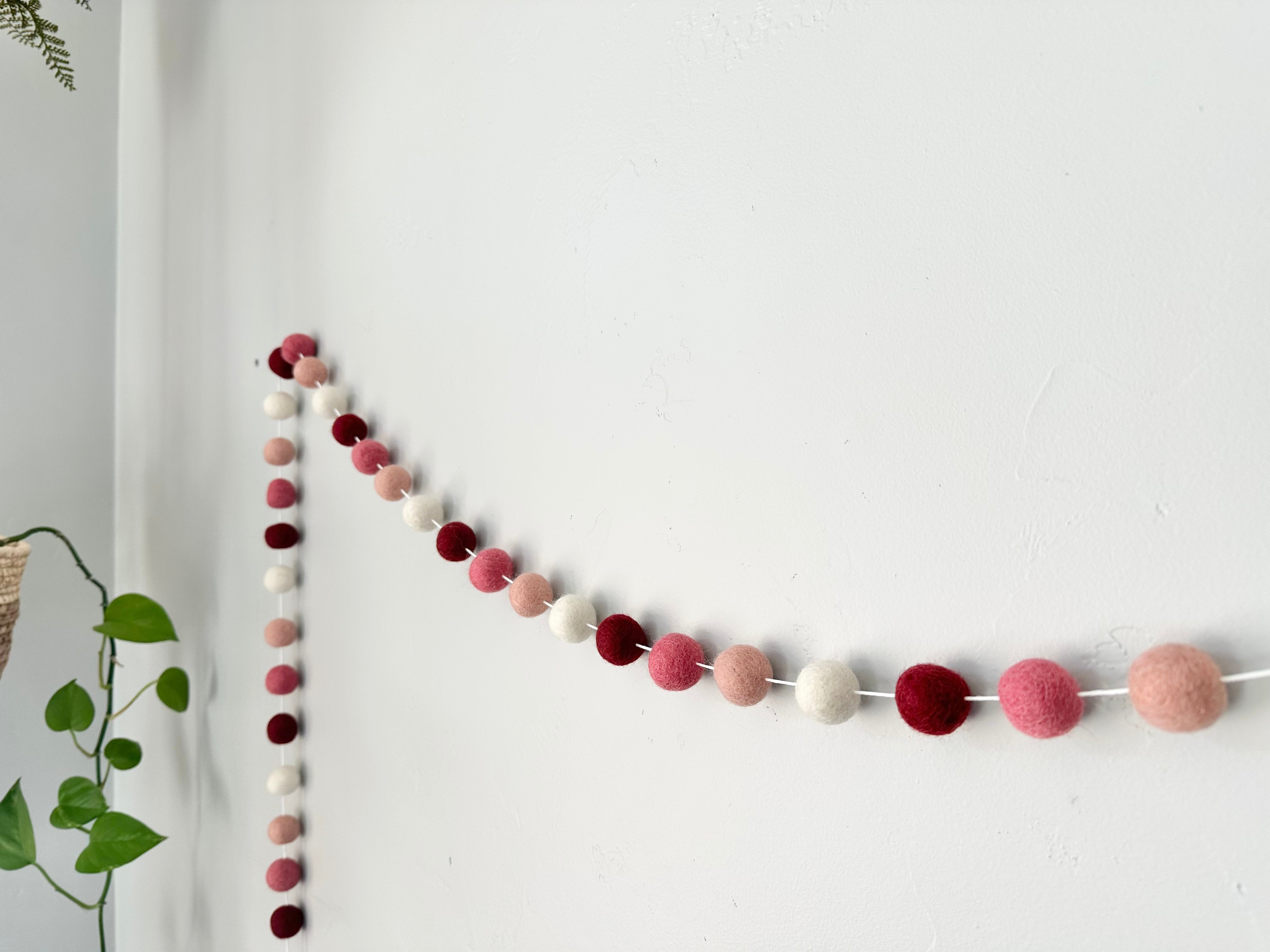 Dark Pink Ombre Felt Ball Garland - Handmade Wool Decor for Nursery, Wedding & Party Backdrop - Perfect for Baby Shower, Birthday & Home Decoration