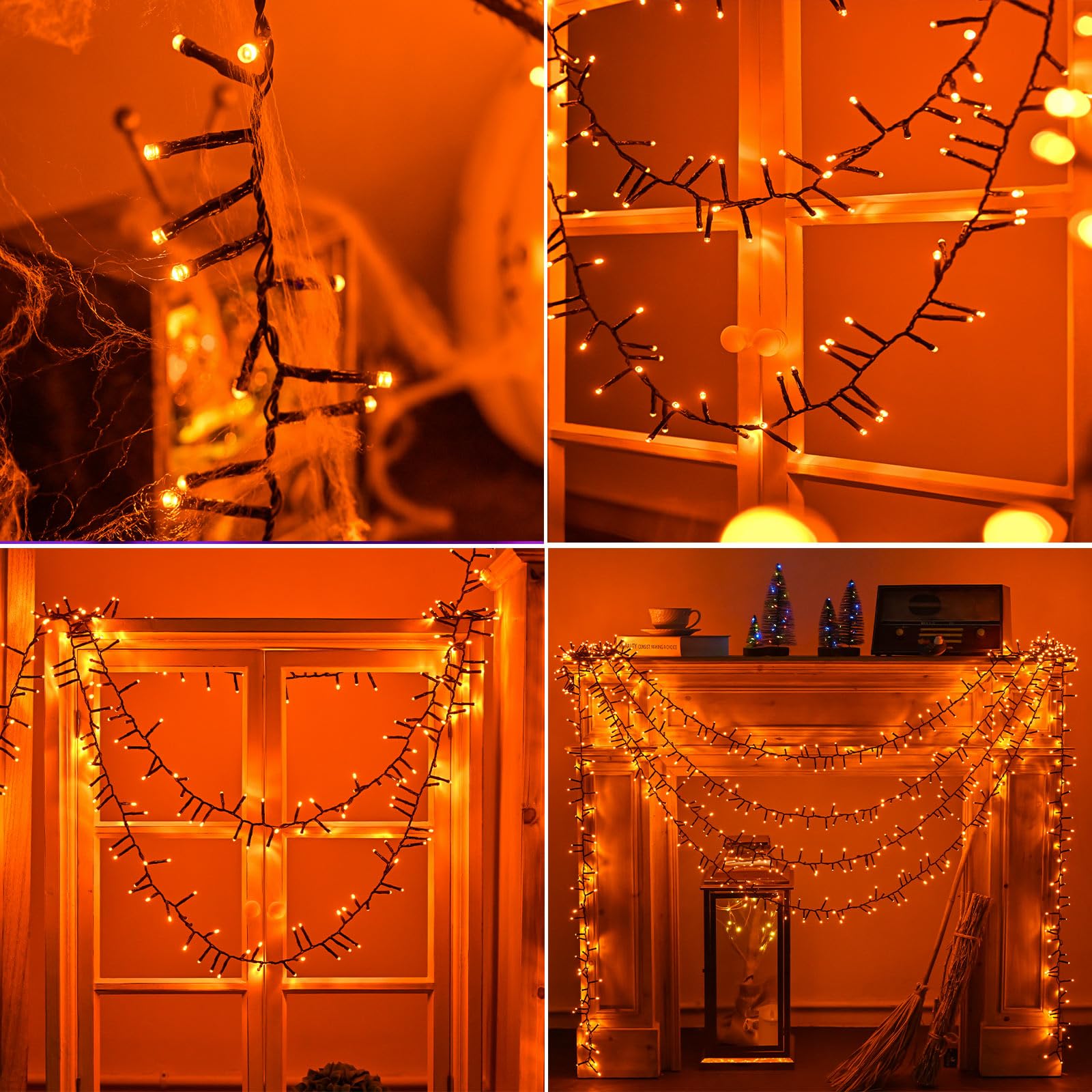 400 LED Orange Halloween String Lights - 19.7FT Waterproof Indoor/Outdoor Decor with 8 Lighting Modes for Halloween, Christmas, Parties, Room & Garden Decoration