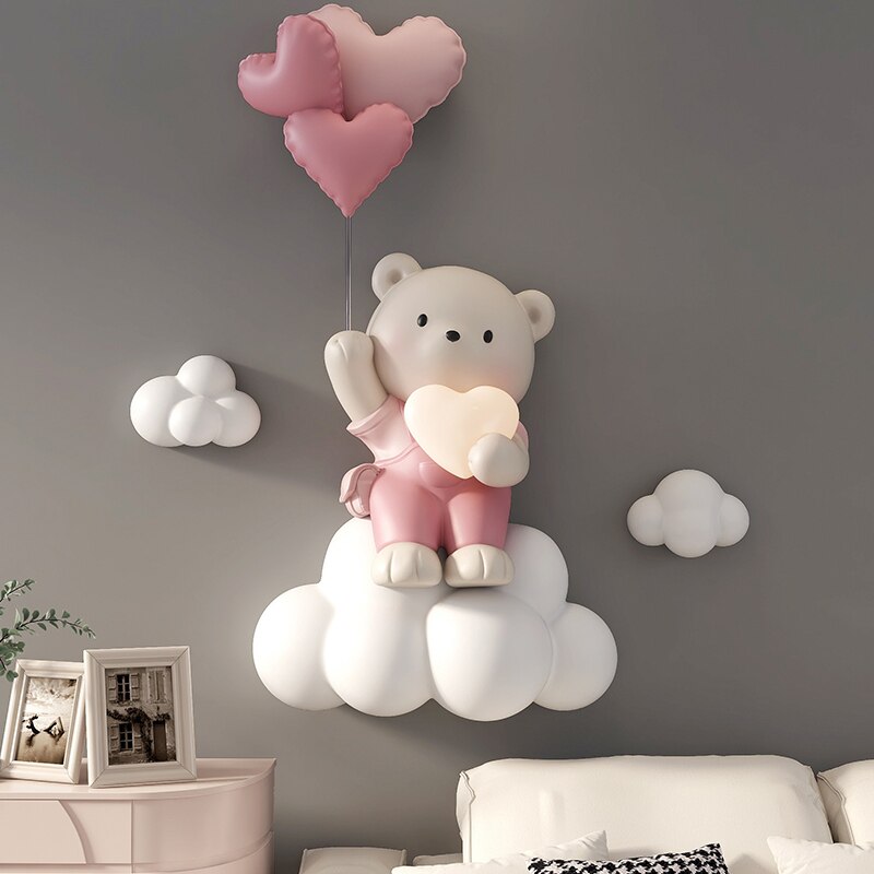 Cute Balloon Bear Statue Wall Decor - LED Globe Night Light for Nursery & Kids Bedroom - Perfect for Birthday Parties, Baby Showers & Children's Room Decor