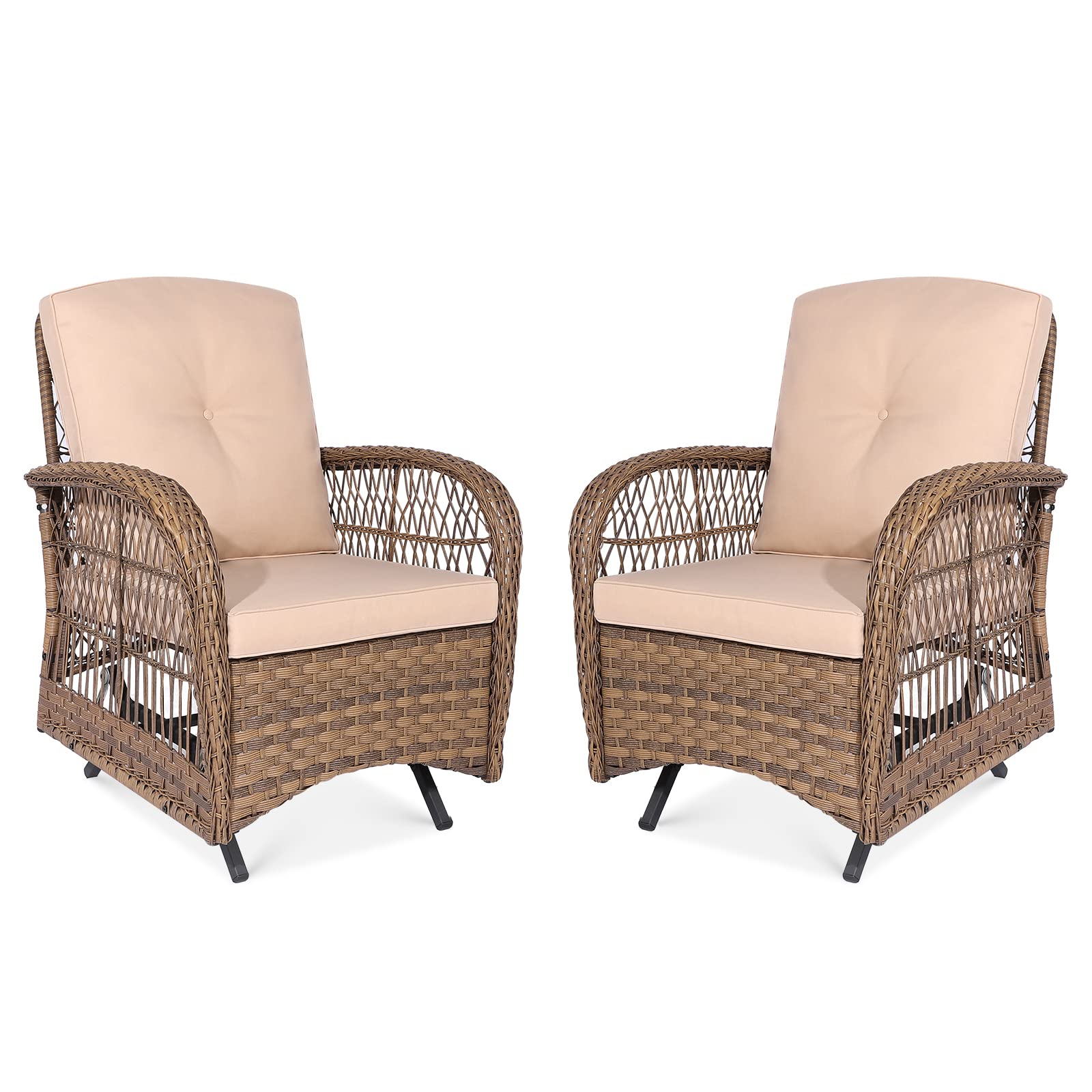 VIVIJASON 2-Piece Outdoor Wicker Rattan Glider Rocker Chair Set with Cushions & Steel Frame - All-Weather Patio Furniture for Garden, Backyard, Porch, Deck - Perfect for Relaxing, Lounging & Entertaining (Beige)