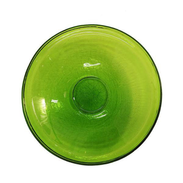 Fern Green Crackle Glass Birdbath Bowl for Garden Decor - Handmade Outdoor Bird Feeder with Crackled Texture, Perfect for Attracting Birds to Your Backyard or Patio