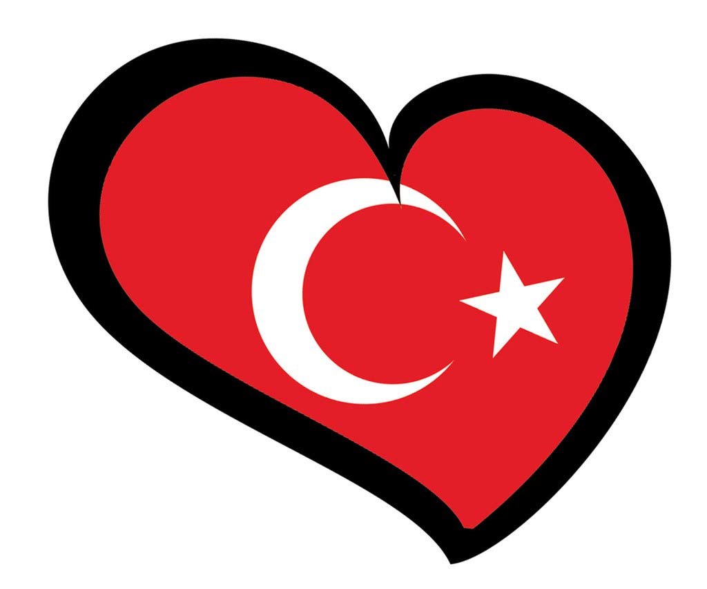 Turkey Country Flag Heart-Shaped Bumper Sticker Decal - 6 x 5.25 Inch - Patriotic Car Decoration for Turkish Americans & Soccer Fans