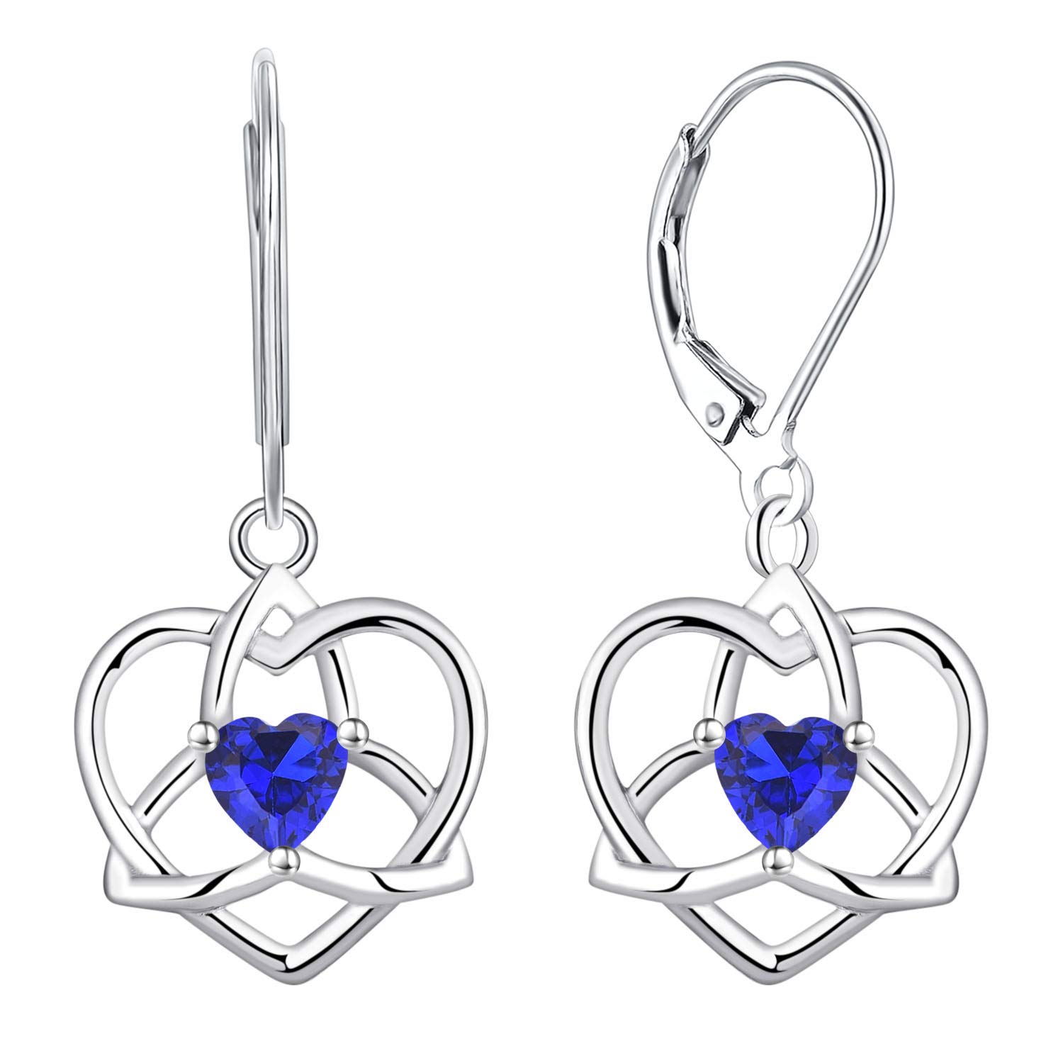 JO WISDOM Women's 925 Sterling Silver Heart Triquetra Celtic Trinity Knot Drop Dangle Earrings with 3A Cubic Zirconia - Elegant Jewelry for Women, Perfect for Valentine's Day, Anniversary, Wedding & Everyday Wear
