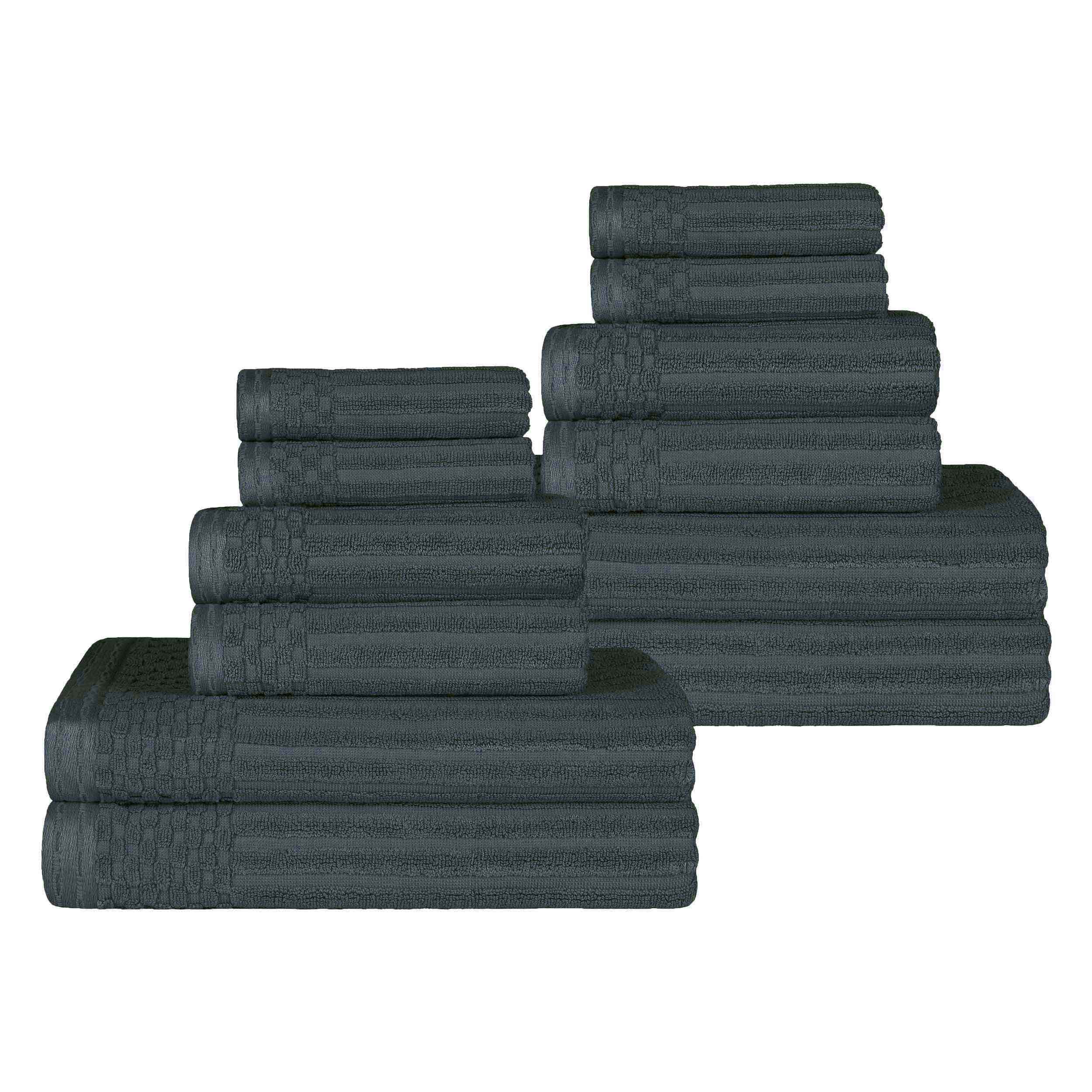 Premium 12-Piece Ribbed Cotton Towel Set - Soft, Absorbent & Medium Weight - Perfect for Bathroom, Spa & Guest Use