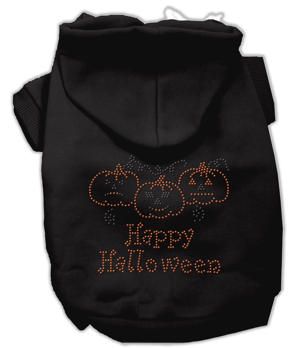 Happy Halloween Pet Hoodie for Dogs & Cats - Rhinestone Decorated Black Costume Size 2XL (20-25 lbs) | Perfect for Halloween Parties & Trick-or-Treating