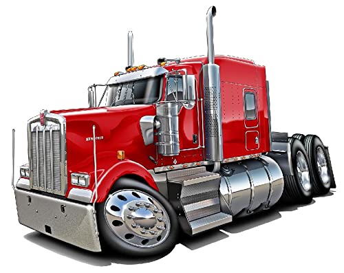 Kenworth W900 Big Rig Cartoon Truck Wall Decal - 3ft Long Vinyl Sticker for Man Cave, Garage & Boys Room Decor - Perfect for Truck Lovers & Kids Bedroom Themes