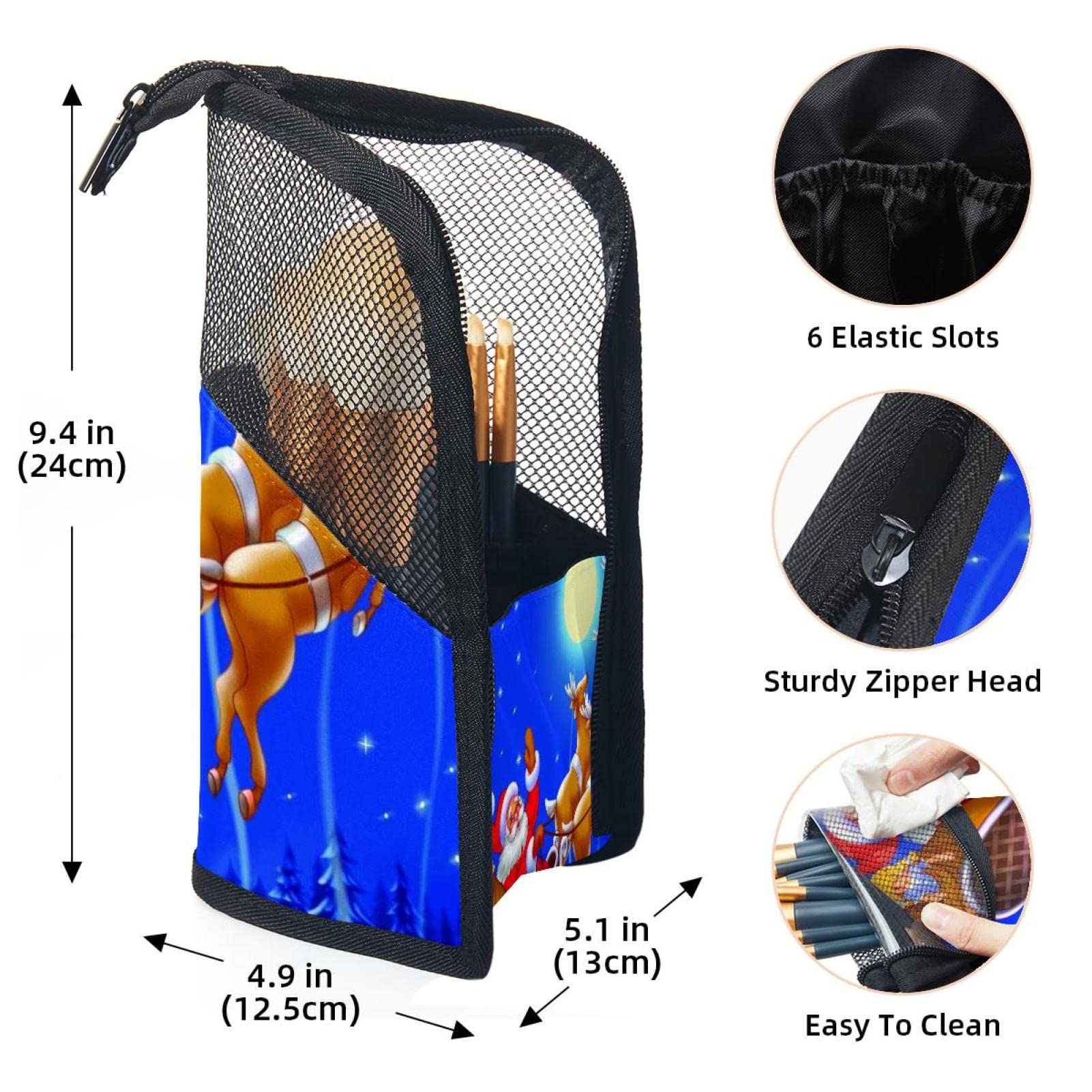 12-Piece Makeup Brush Organizer Bag with Santa Claus & Deer Christmas Design - Portable Makeup Brush Holder Case for Travel & Home Storage