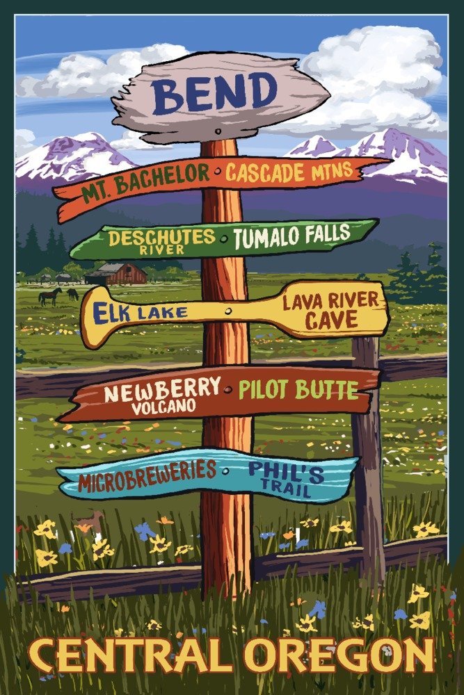 Bend Oregon Destination Signpost - 16x24 Wrapped Canvas Wall Art Decor for Home & Office | Perfect for Living Room, Bedroom or Cabin Decor