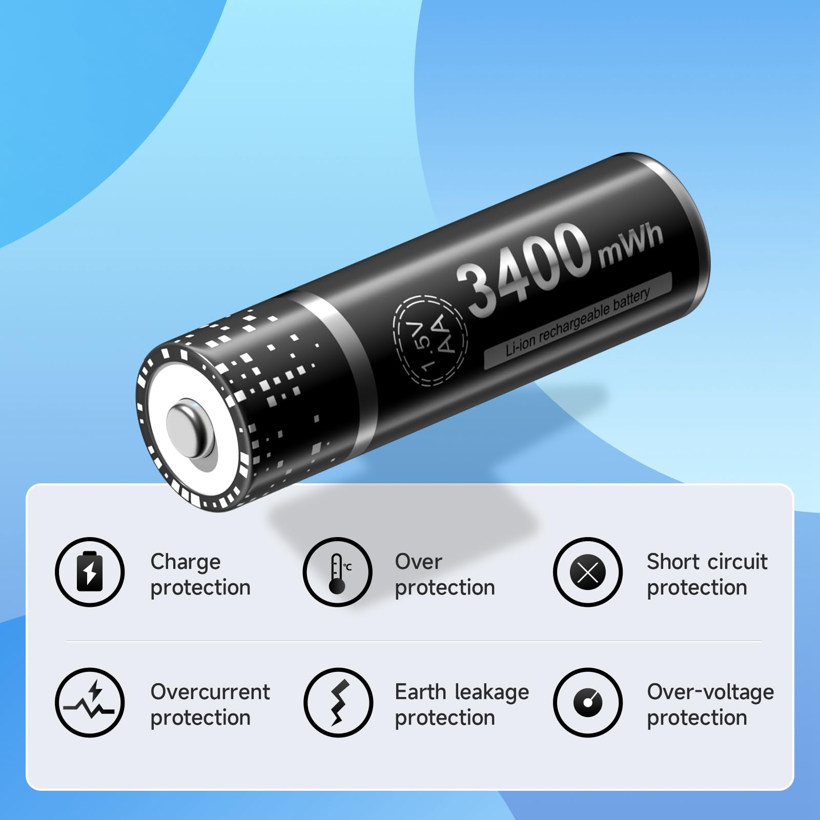 8 Pack Rechargeable AA Lithium Batteries 3400mWh - 1.5V Constant Output High Capacity Double A Batteries with Storage Case - Perfect for Cameras, Flashlights, Toys & Electronic Devices