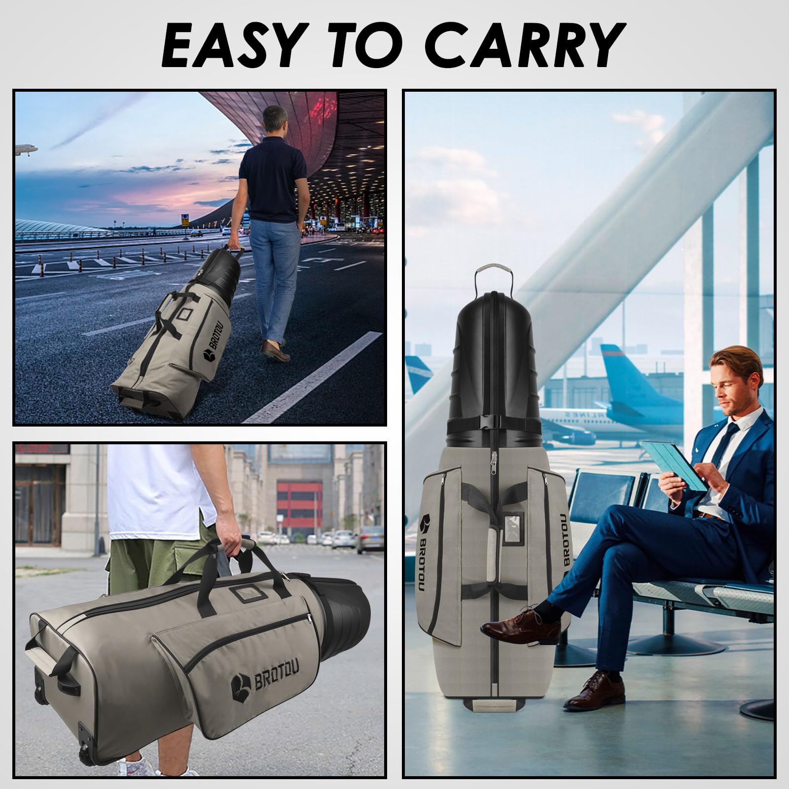 BROTOU Golf Travel Bag with ABS Hard Shell & Tank Wheels - Waterproof Oxford Fabric Airline Approved Golf Club Travel Case - Large Capacity, Easy to Maneuver for Golf Trips & Air Travel