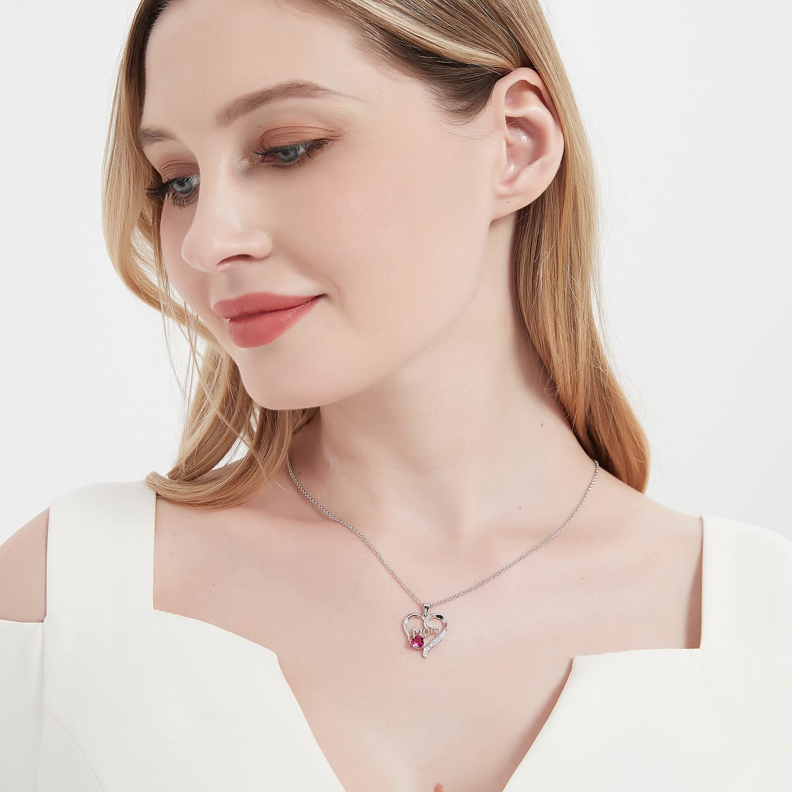 EAMTI 925 Sterling Silver Heart Necklace for Women - Ruby Heart Pendant Gift for Wife, Mom, Girlfriend - Perfect for Valentine's Day, Anniversary, Birthday & Mother's Day Gifts