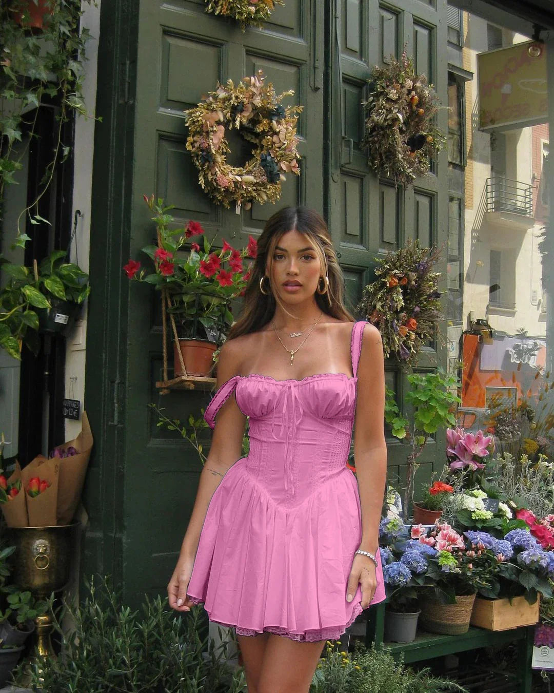 Elegant Women's Summer Lace Floral Patchwork Corset Mini Dress - Sleeveless Square Neck Tie Up Short Tank A-Line Flowy Party Dress for Beach, Wedding & Cocktail Events