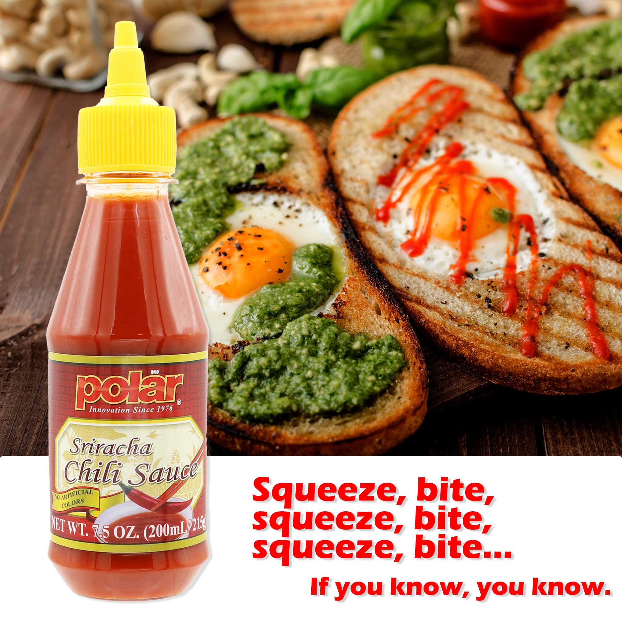 MW Polar Sriracha Chili Sauce 7.5 oz (Pack of 6) - Premium Hot Sauce for Pho, Eggs, Tacos & Sushi | Spicy Mayo Alternative | No Artificial Colors | Perfect for Breakfast, Sandwiches & Asian Cuisine