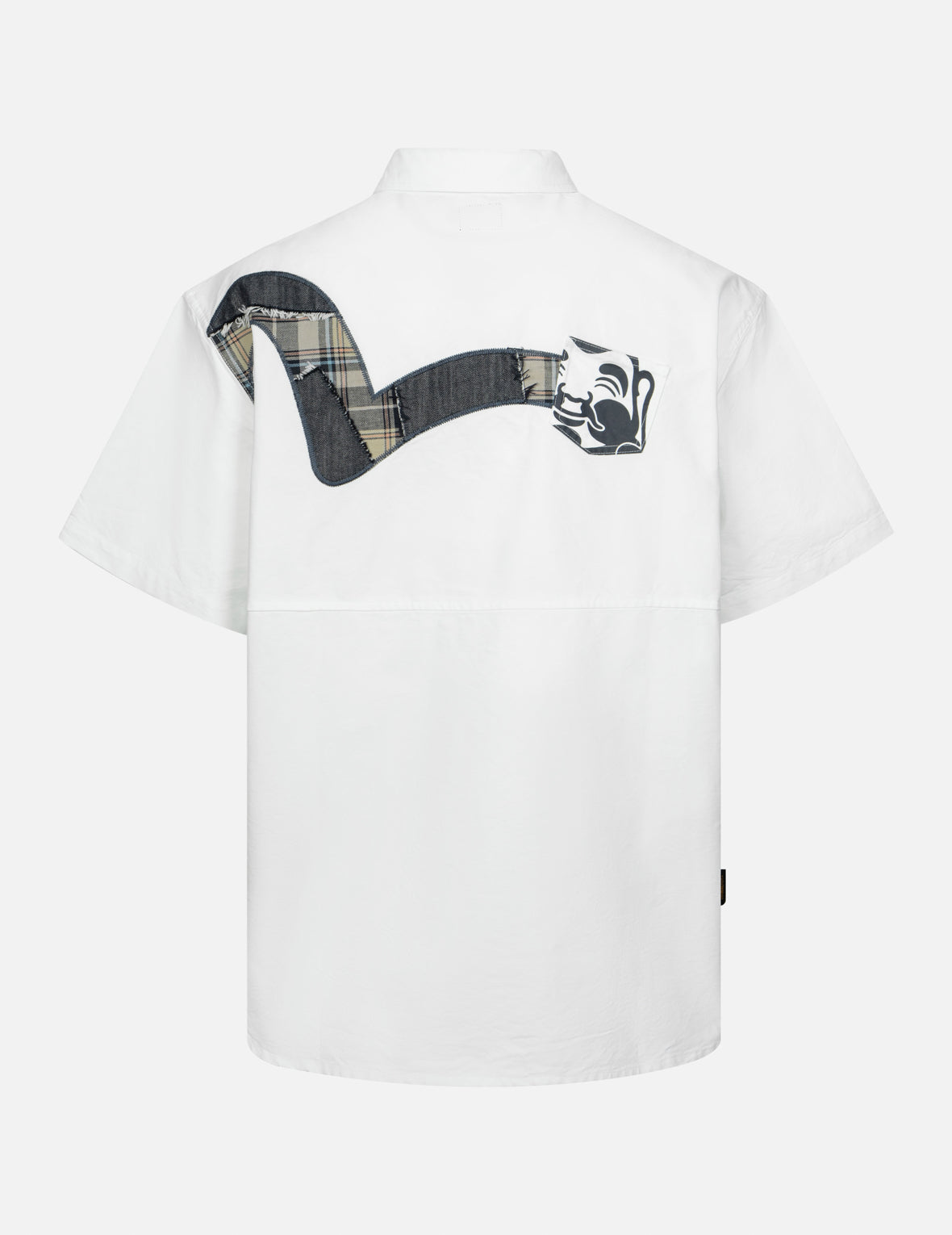 Stylish Godhead Print & Patchwork Seagull Loose Fit Shirt for Men | Trendy Casual Wear for Beach Outings & Summer Vacations
