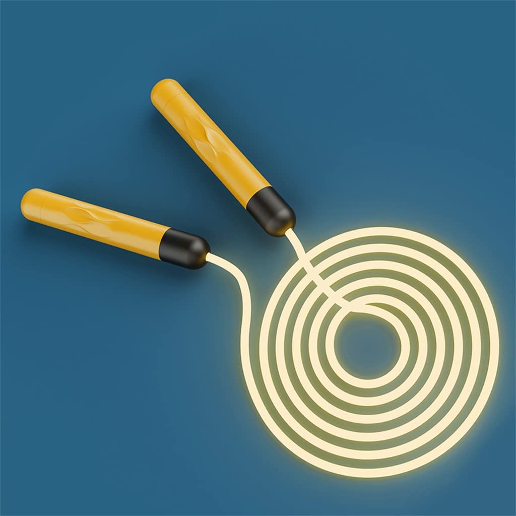 QWZYP Adjustable LED Glow in the Dark Jump Rope - Fitness Skipping Rope with Light Up Handles for Indoor/Outdoor Workouts, Cardio Exercise & Training (2.8m Yellow) - Perfect for Home Gym, Park Workouts & Nighttime Fitness Routines
