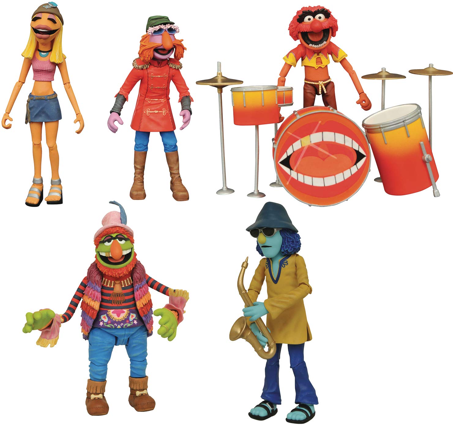 Diamond Select Toys SDCC 2020 Exclusive Muppets Action Figure Set - Dr. Teeth, Zoot, Animal, Floyd Pepper & Janice - Collectible Figures for Disney Fans & Pop Culture Enthusiasts - Perfect for Display, Gifts & Comic Con Events
