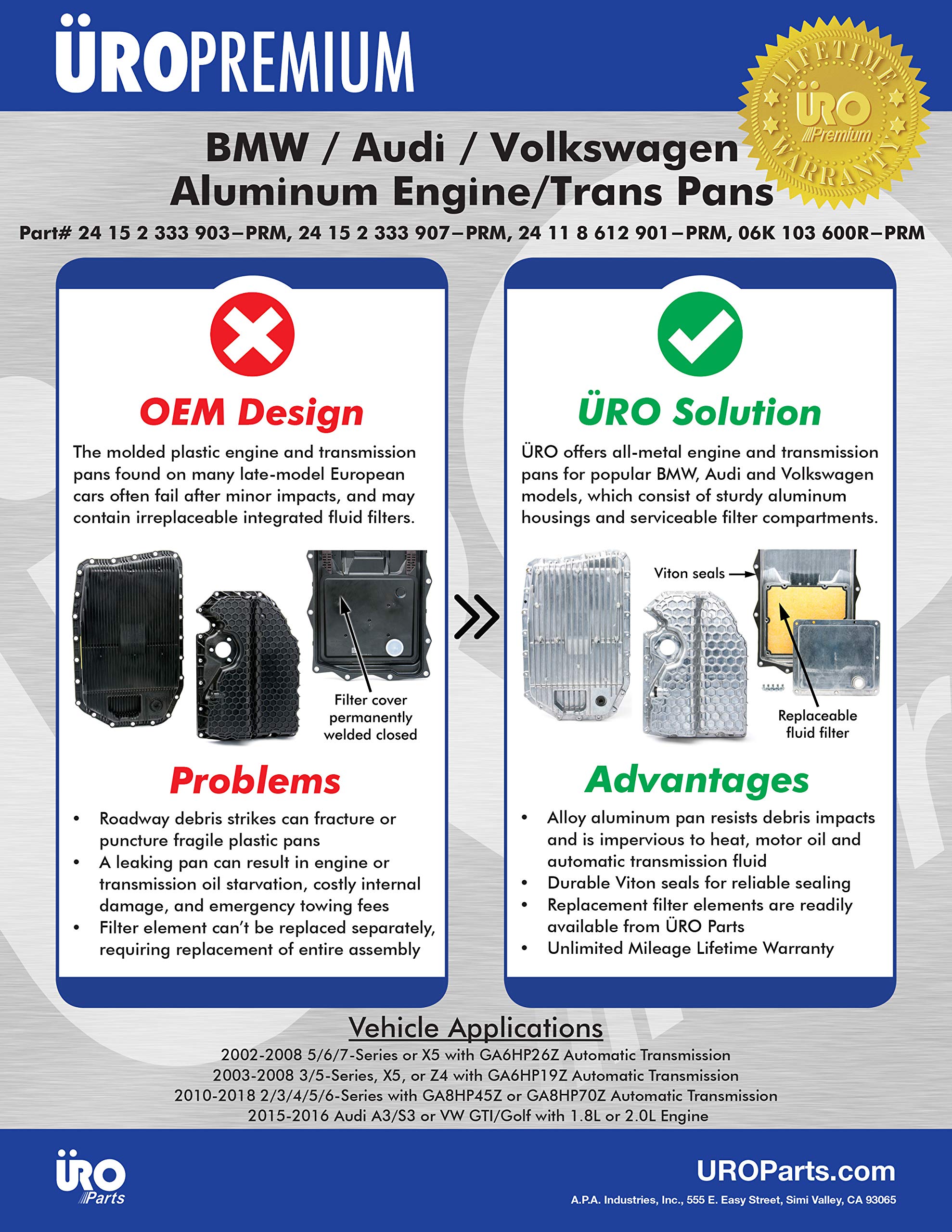 URO Parts 24152333907PRM Transmission Oil Pan & Filter Kit - Aluminum Construction with Replaceable Filter | Compatible with BMW, Mercedes, Audi | Perfect for Transmission Maintenance & Fluid Changes