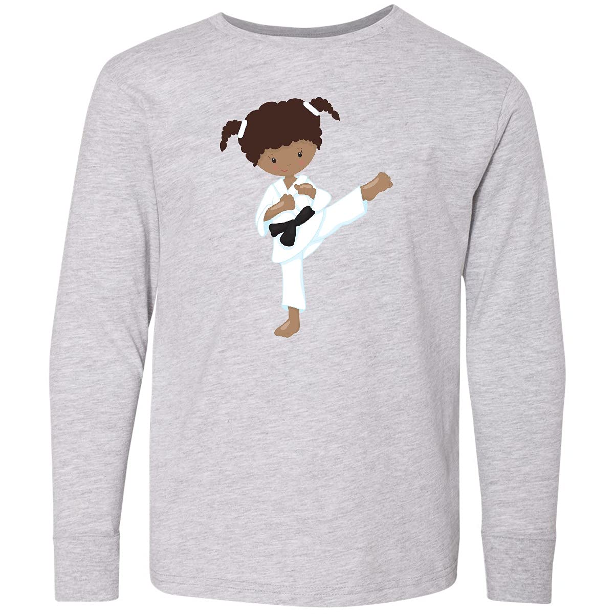 African American Girl Karate T-Shirt - Black Youth Long Sleeve Tee for Martial Arts Training & Empowerment