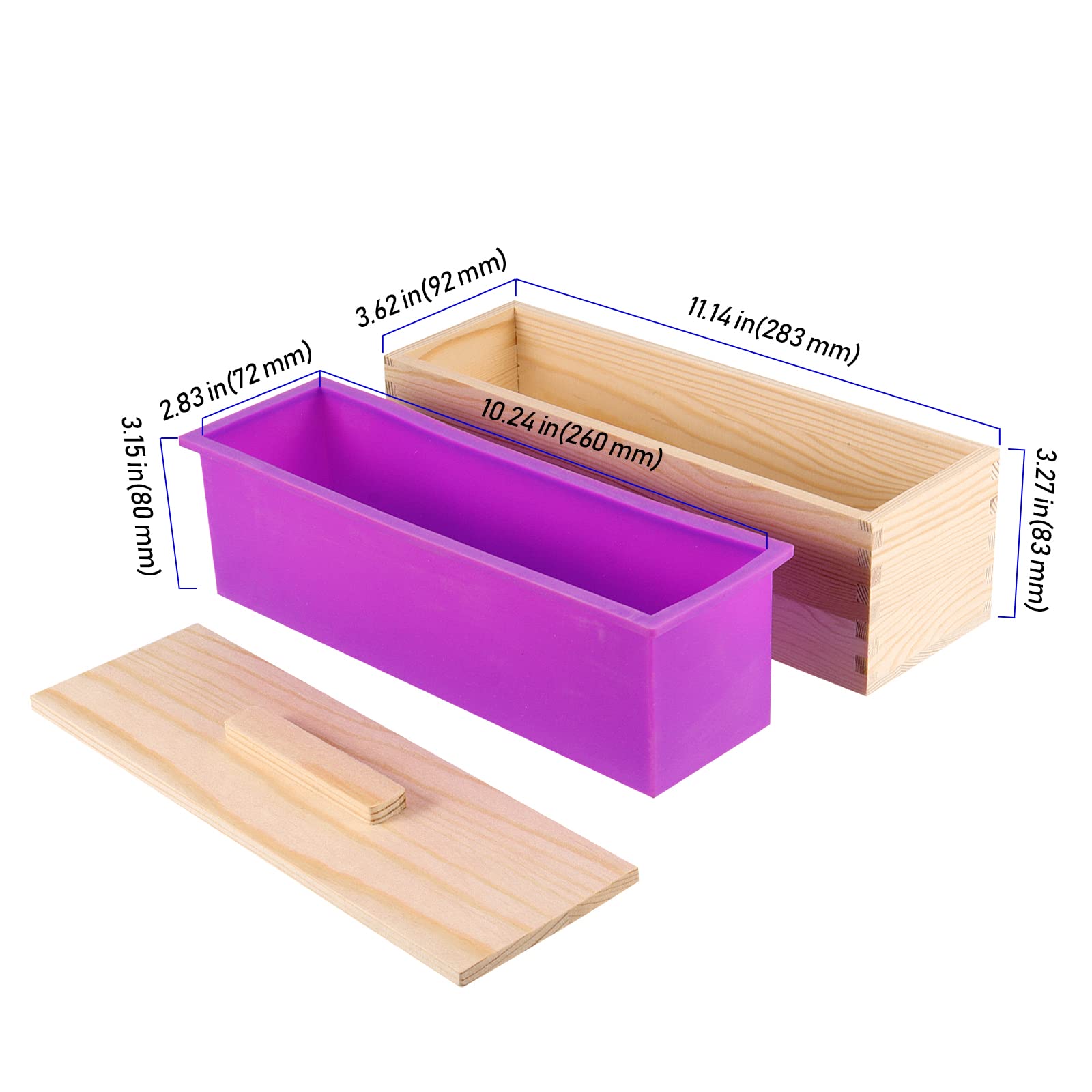 3 PCS 42 Oz Purple Silicone Soap Molds Loaf - Flexible Rectangular DIY Soap Making Molds with Wooden Box & Cover - Perfect for Handmade Soap, Bath Bombs & Candle Making at Home