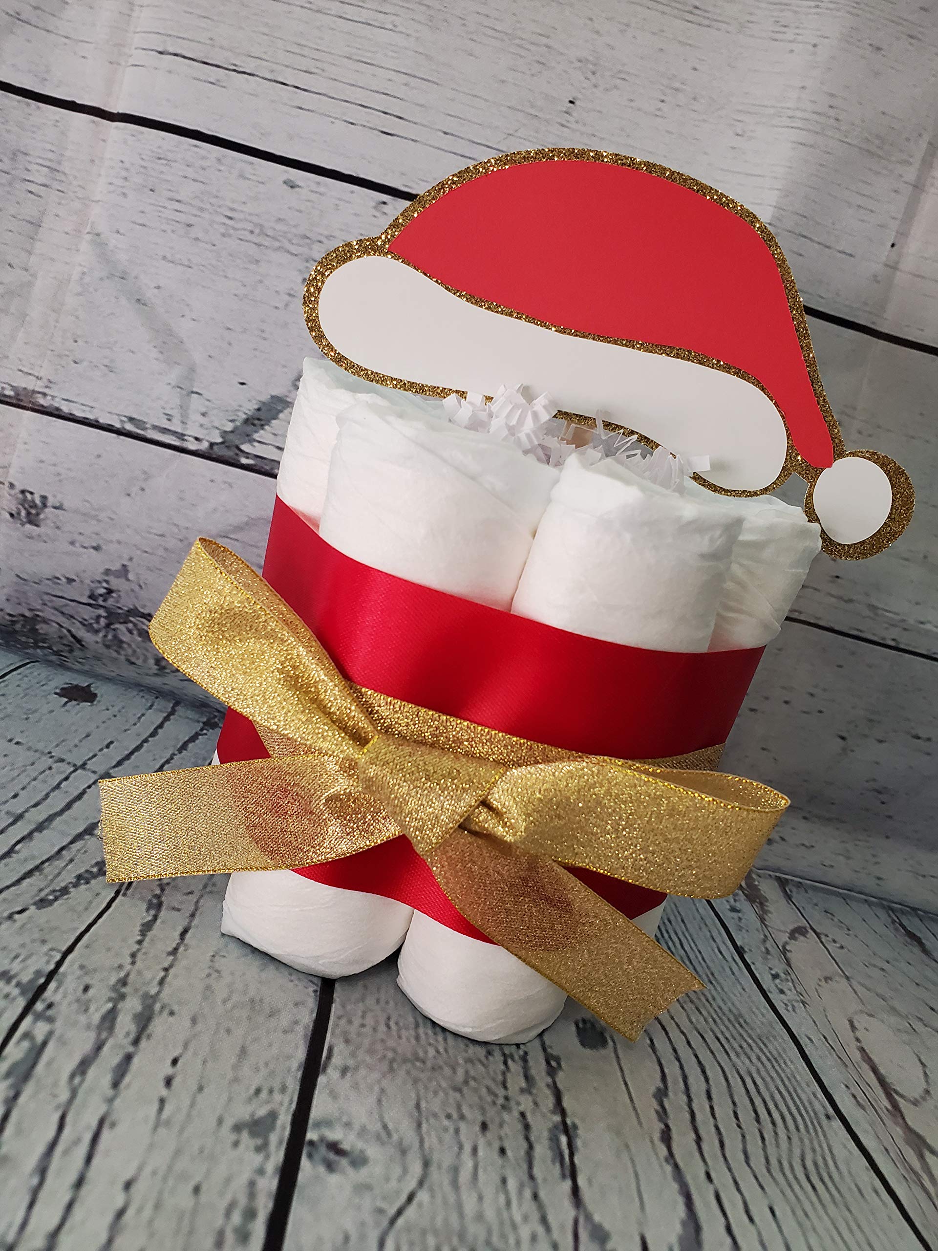Santa Baby Christmas Theme Diaper Cake 5-Piece Set - 3-Tier Baby Shower Gift (Red/Gold or White) - Perfect for Holiday Baby Showers, Christmas Gifts & Newborn Celebrations