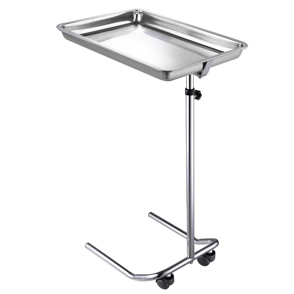 Adjustable Mayo Tray Stand with Wheels - Mobile Metal Trolley with Removable Stainless Steel Tray - Height Adjustable Medical Salon Equipment (13.2 lbs Capacity) - Perfect for Hospitals, Clinics, Salons & Home Use - Fast US Delivery