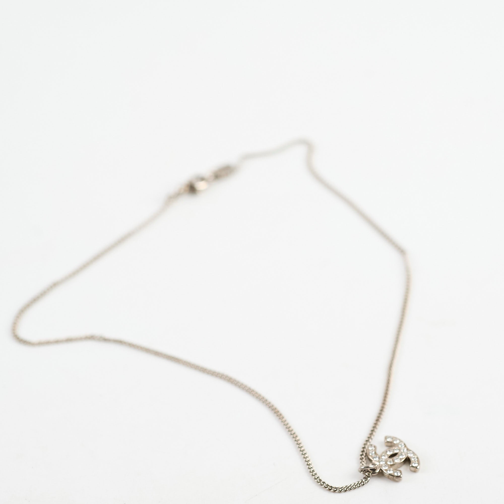 Chanel CC Logo Rhinestone Silver Necklace for Women - Elegant Costume Jewelry for Party, Wedding & Evening Wear